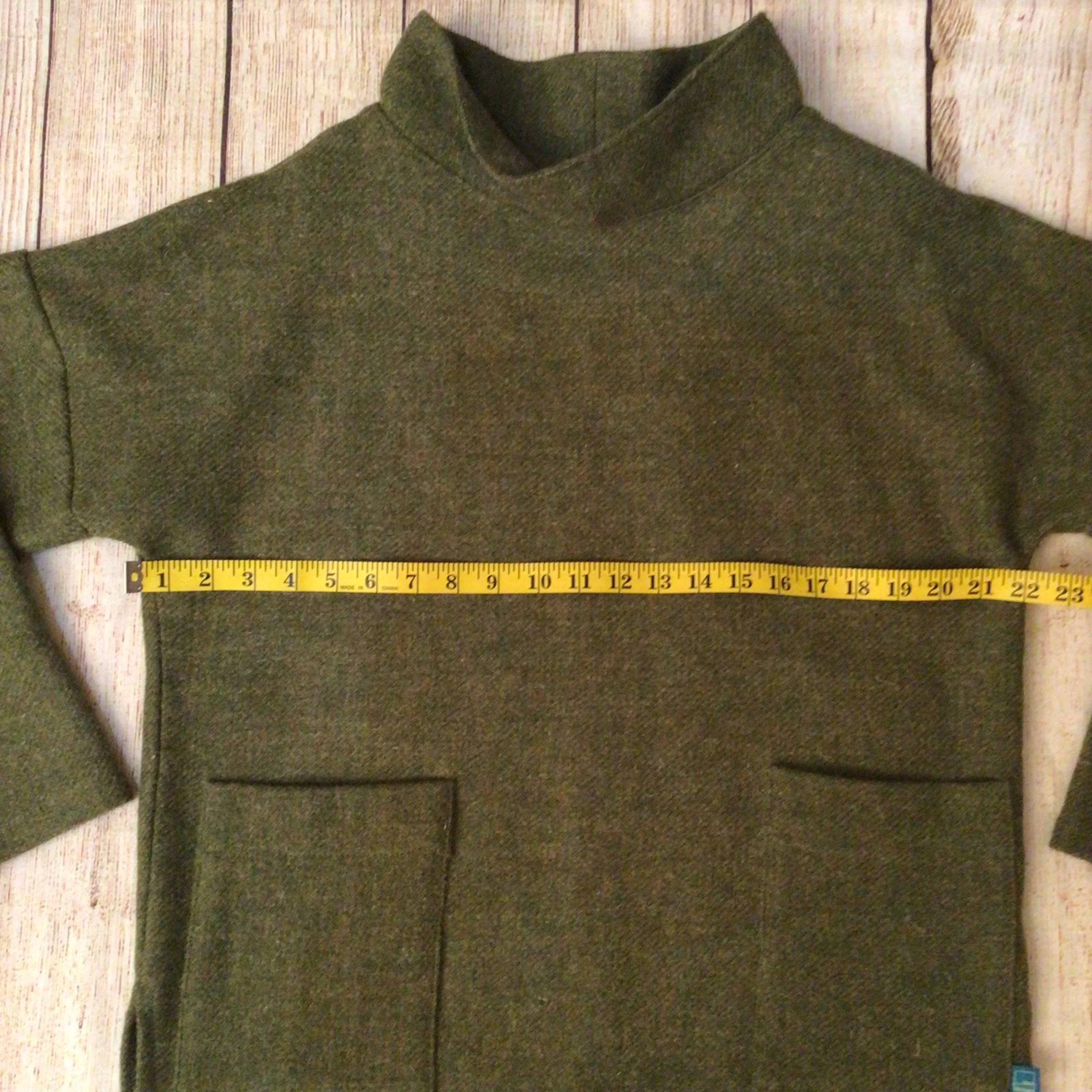 Lumen Harris Tweed Olive Green Pure Wool Smock Top Size Ch44 - Image 6