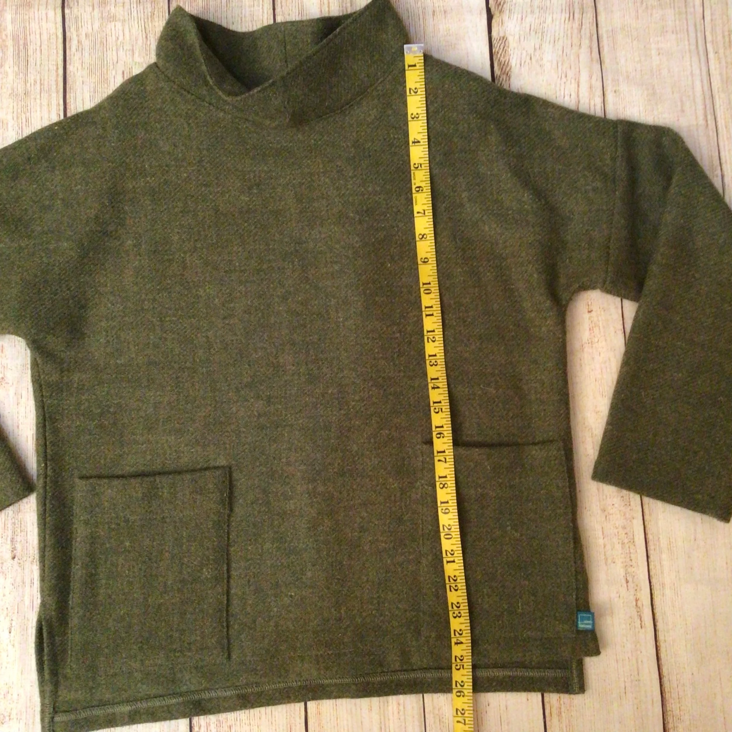 Lumen Harris Tweed Olive Green Pure Wool Smock Top Size Ch44 - Image 7