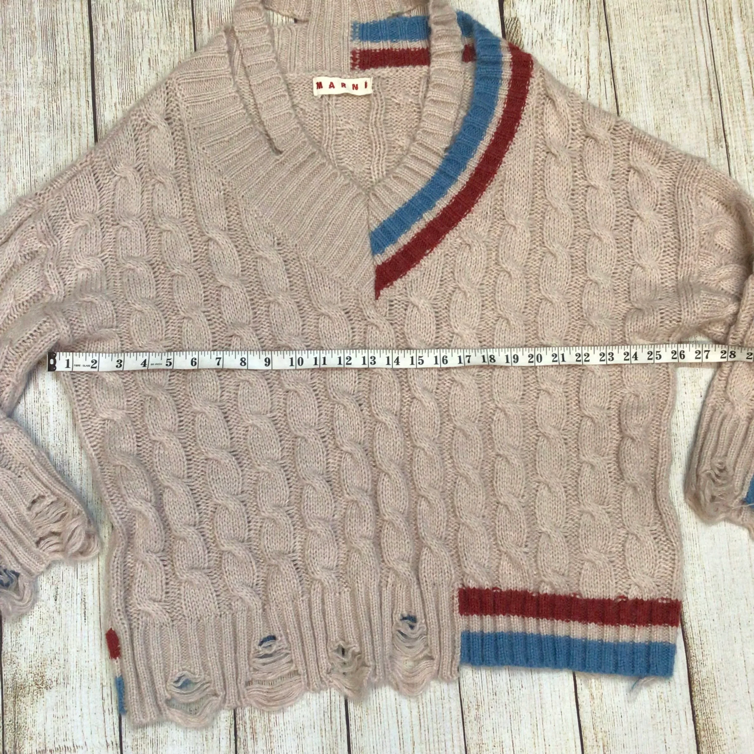 Marni Pink Cable Knit Alpaca Wool Asymmetrical Distressed Jumper Size Ch52 - Image 11