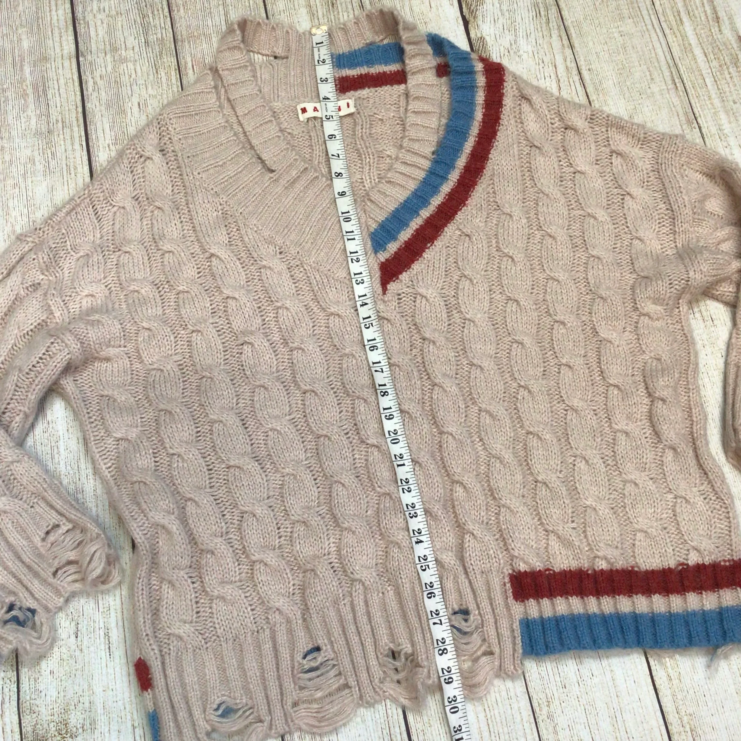 Marni Pink Cable Knit Alpaca Wool Asymmetrical Distressed Jumper Size Ch52 - Image 12