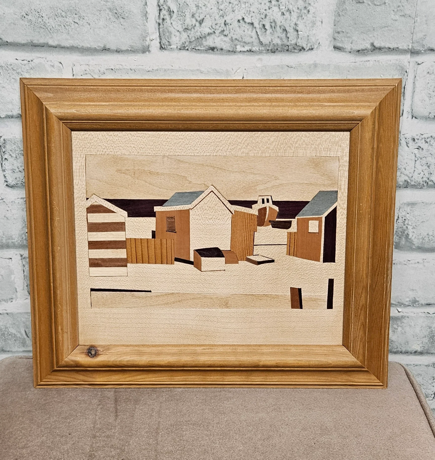 Marquetry Framed Striped Hut Deal June 2013 Wood Picture