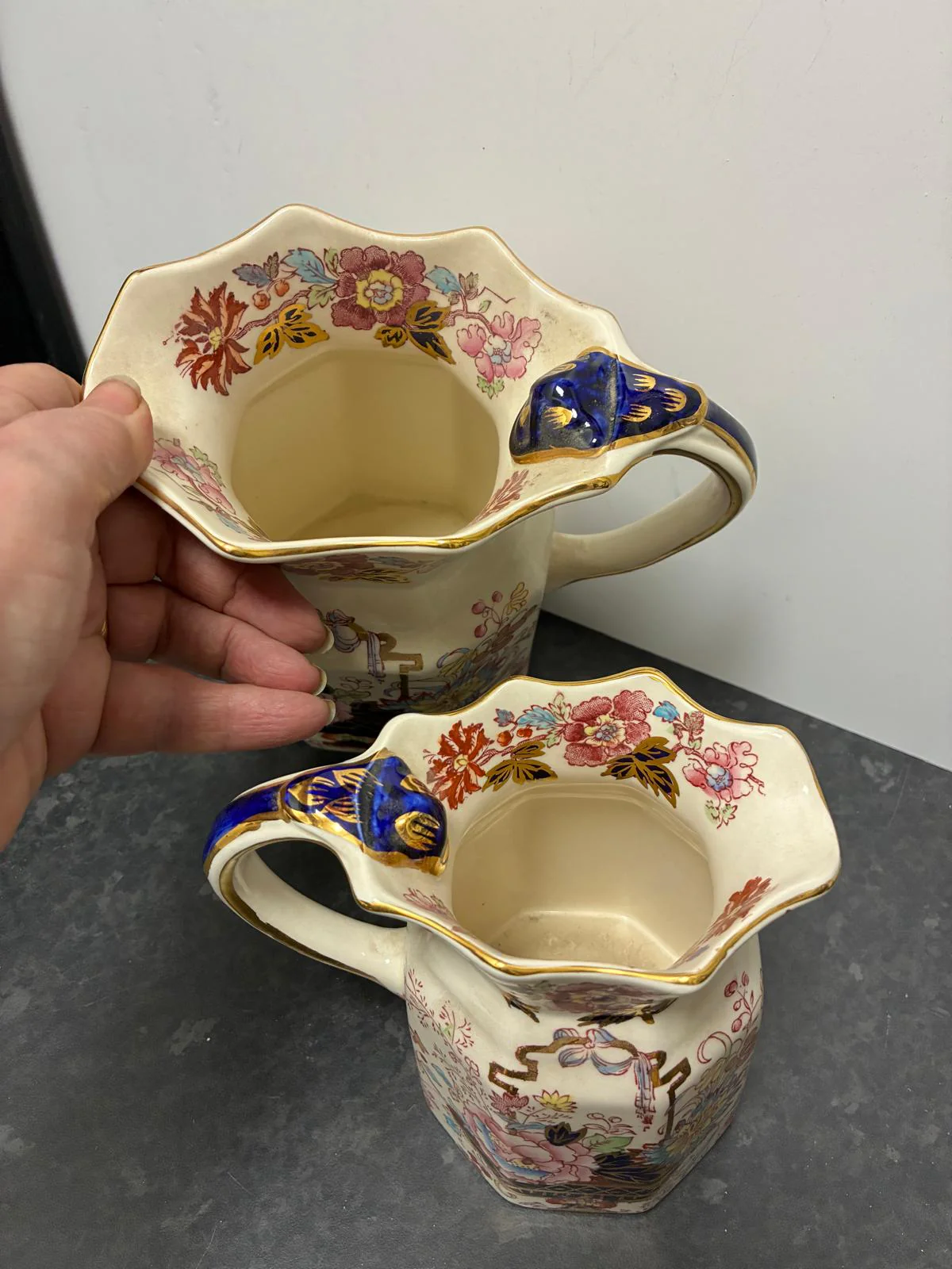 Pair Mason's Ironstone Brocade Vintage Pitchers - Image 4