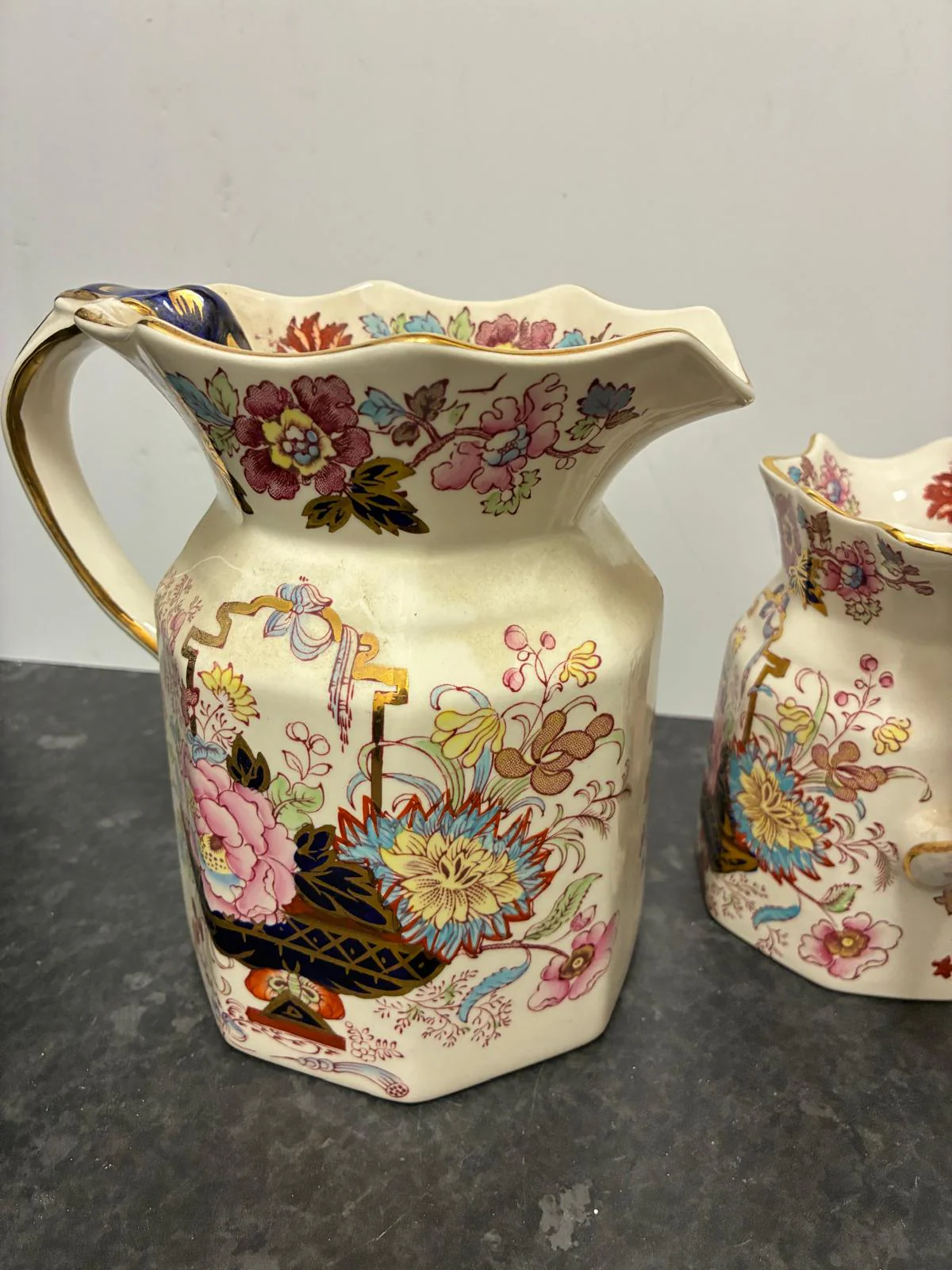 Pair Mason's Ironstone Brocade Vintage Pitchers - Image 6