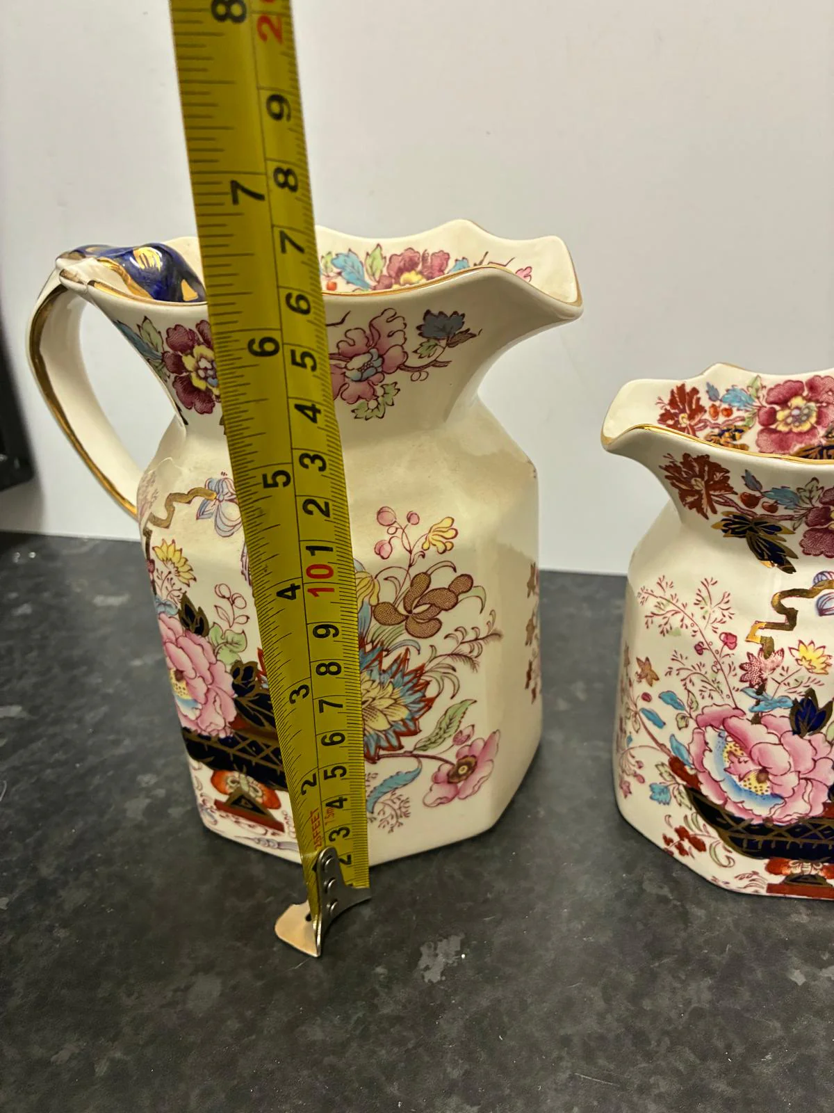 Pair Mason's Ironstone Brocade Vintage Pitchers - Image 7