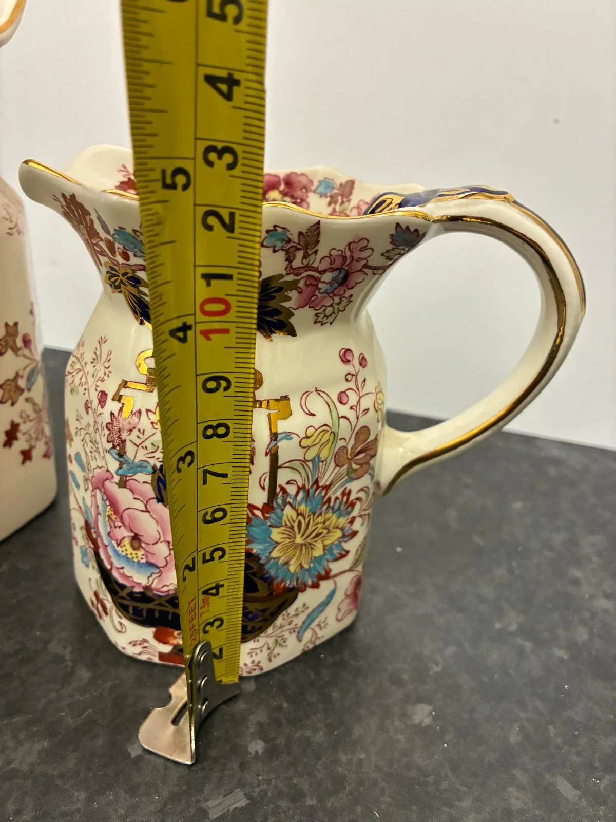 Pair Mason's Ironstone Brocade Vintage Pitchers - Image 8