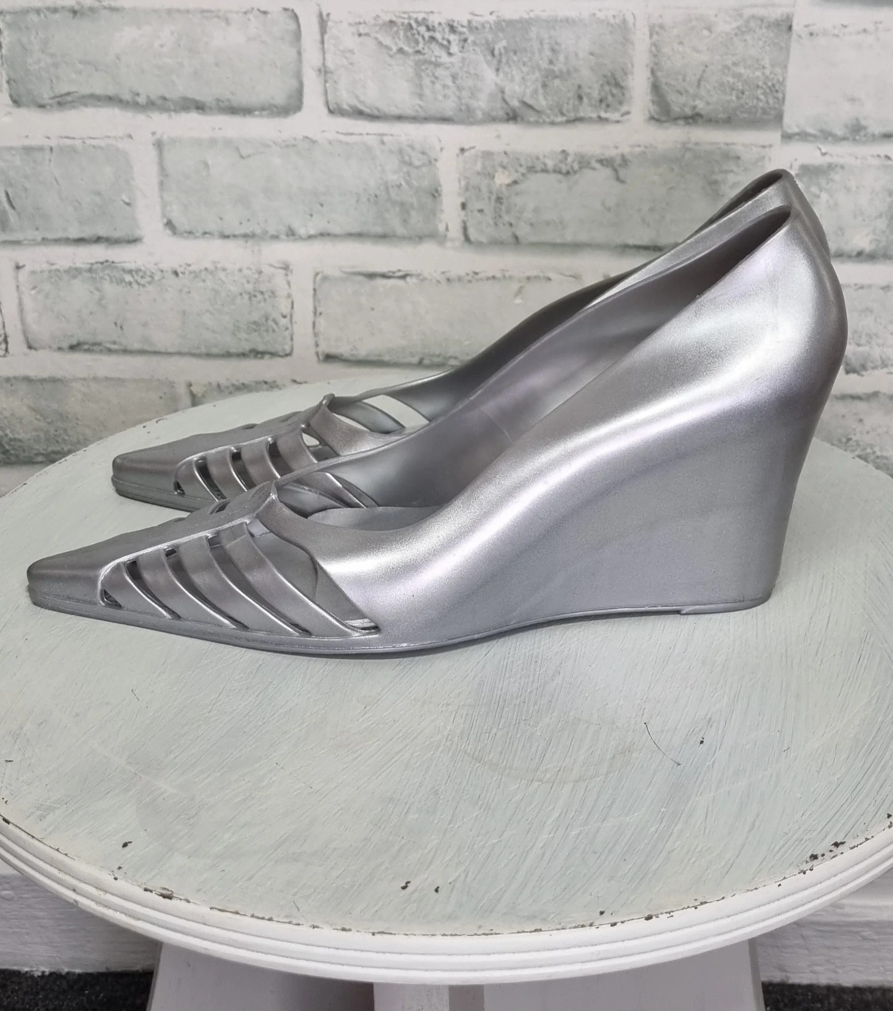 Melissa for Alexandre Herchcovitch Silver Pointy Jelly Wedges Size 40/41 - Image 2