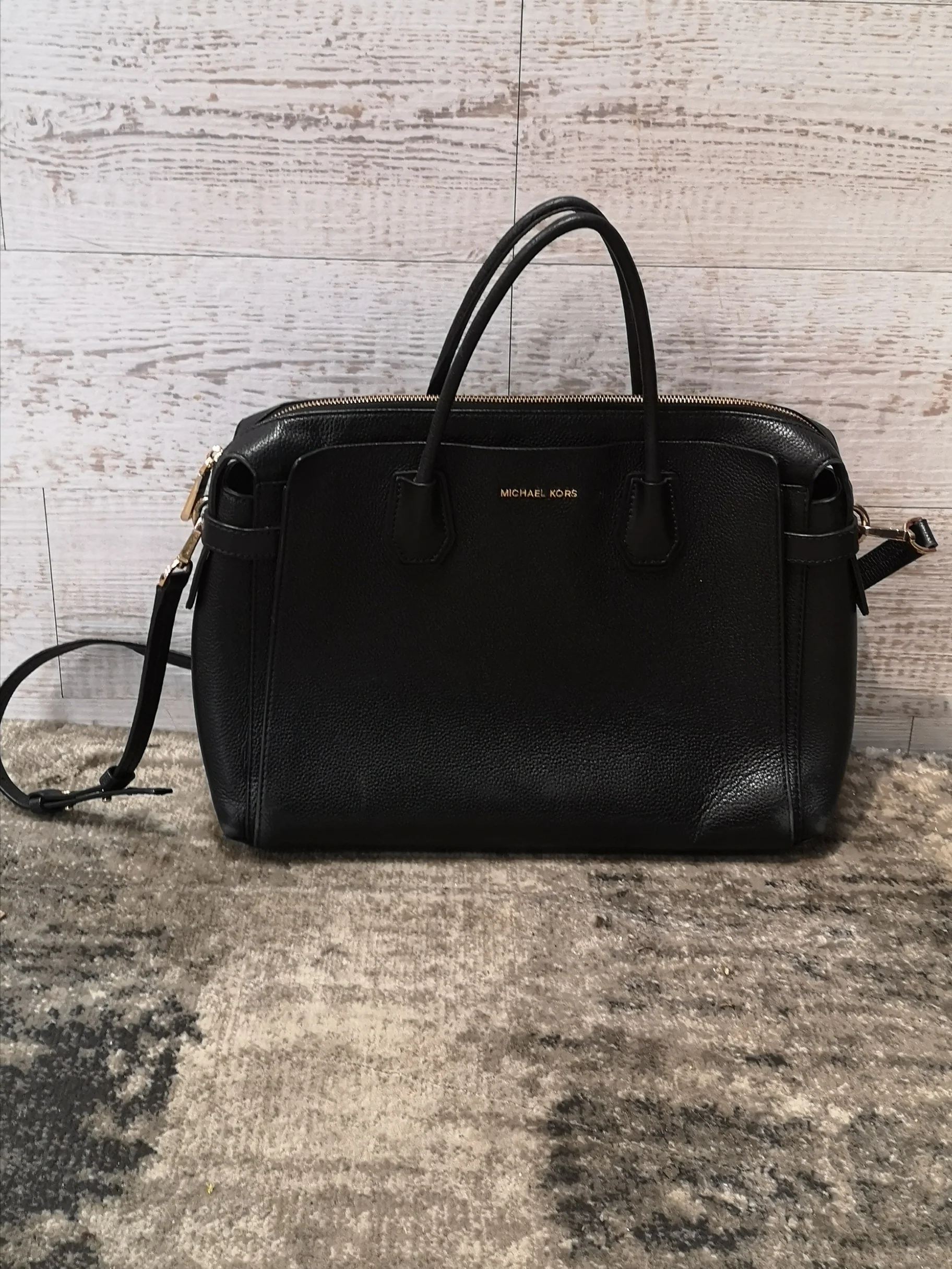 Michael Kors Black Leather Large Mercer Belted Satchel Bag - Image 7