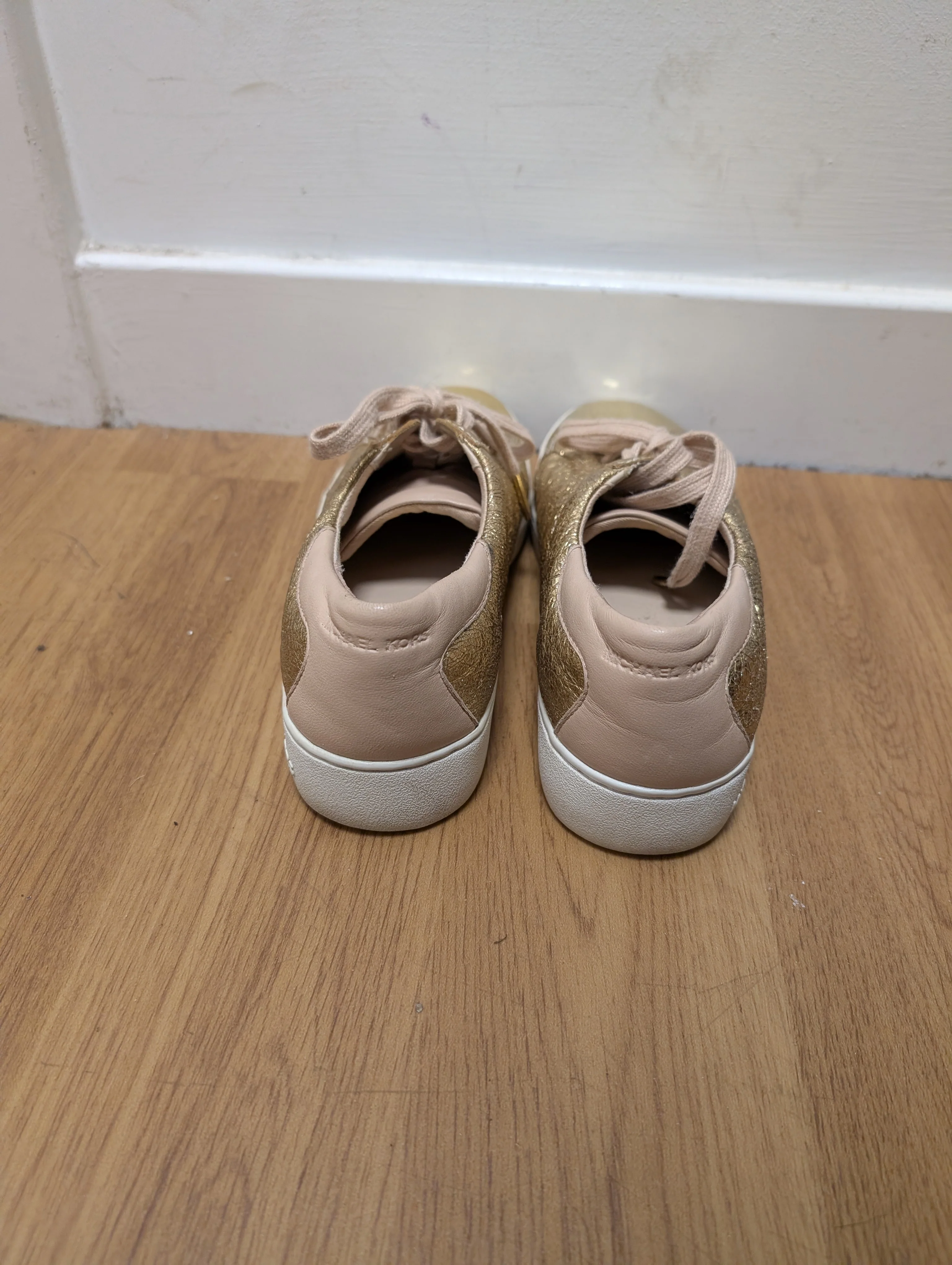 Michael Kors Metallic Gold/Nude Leather Frankie Trainers Size 7.5 - Image 3