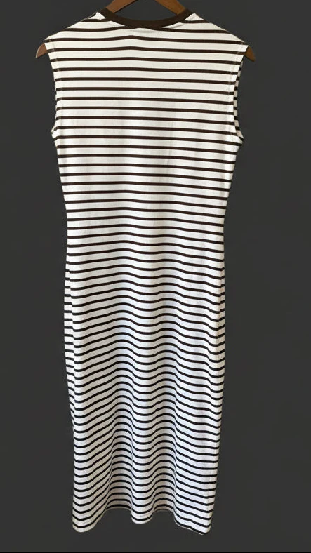 Mint Velvet White and Brown Stripey Dress Size M - Image 5
