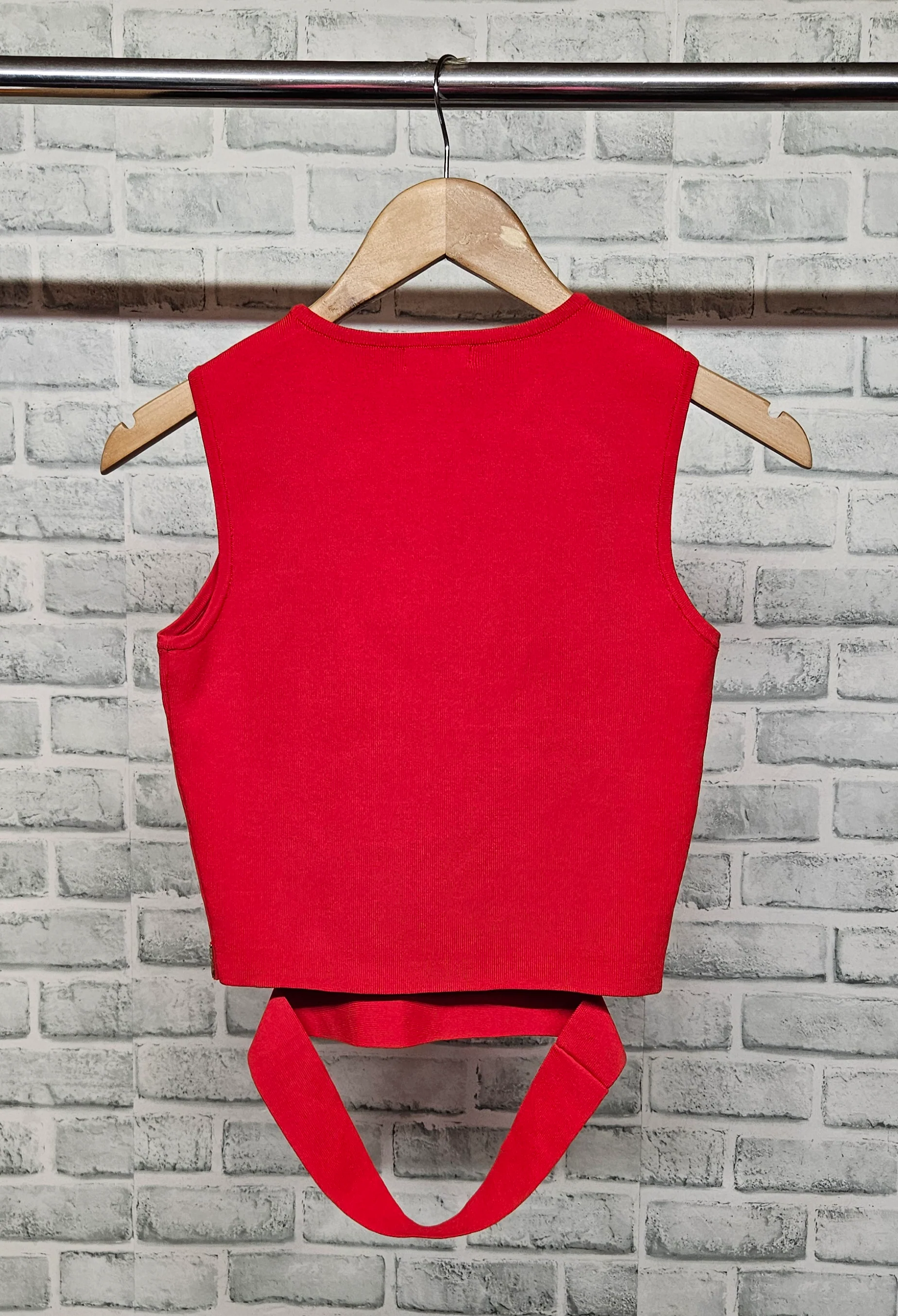 Miss Sixty Red Ribbed Cropped Top Size Small - Image 4
