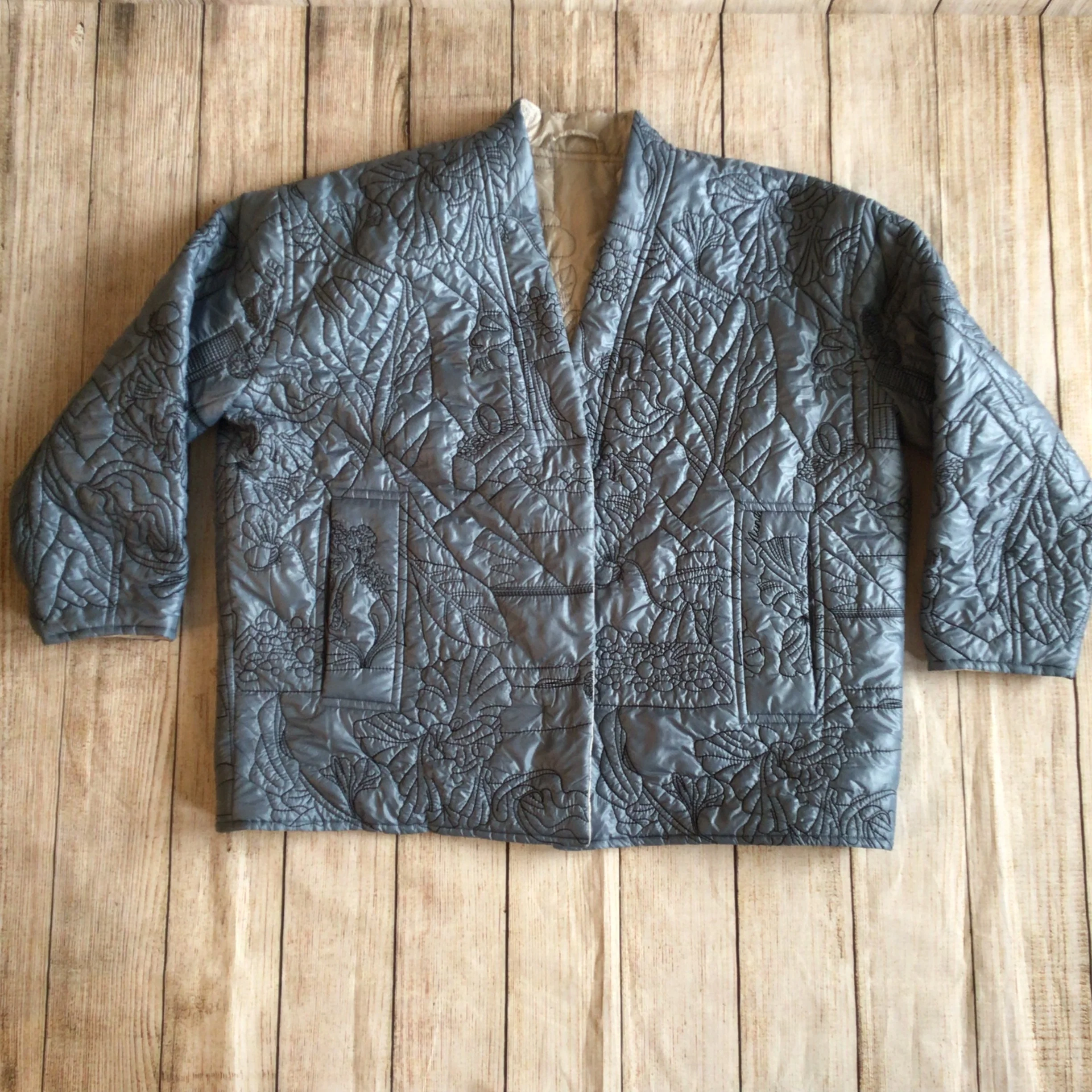 Munthe Blue Cream Emu Embroidered Reversible Padded Jacket Size 40