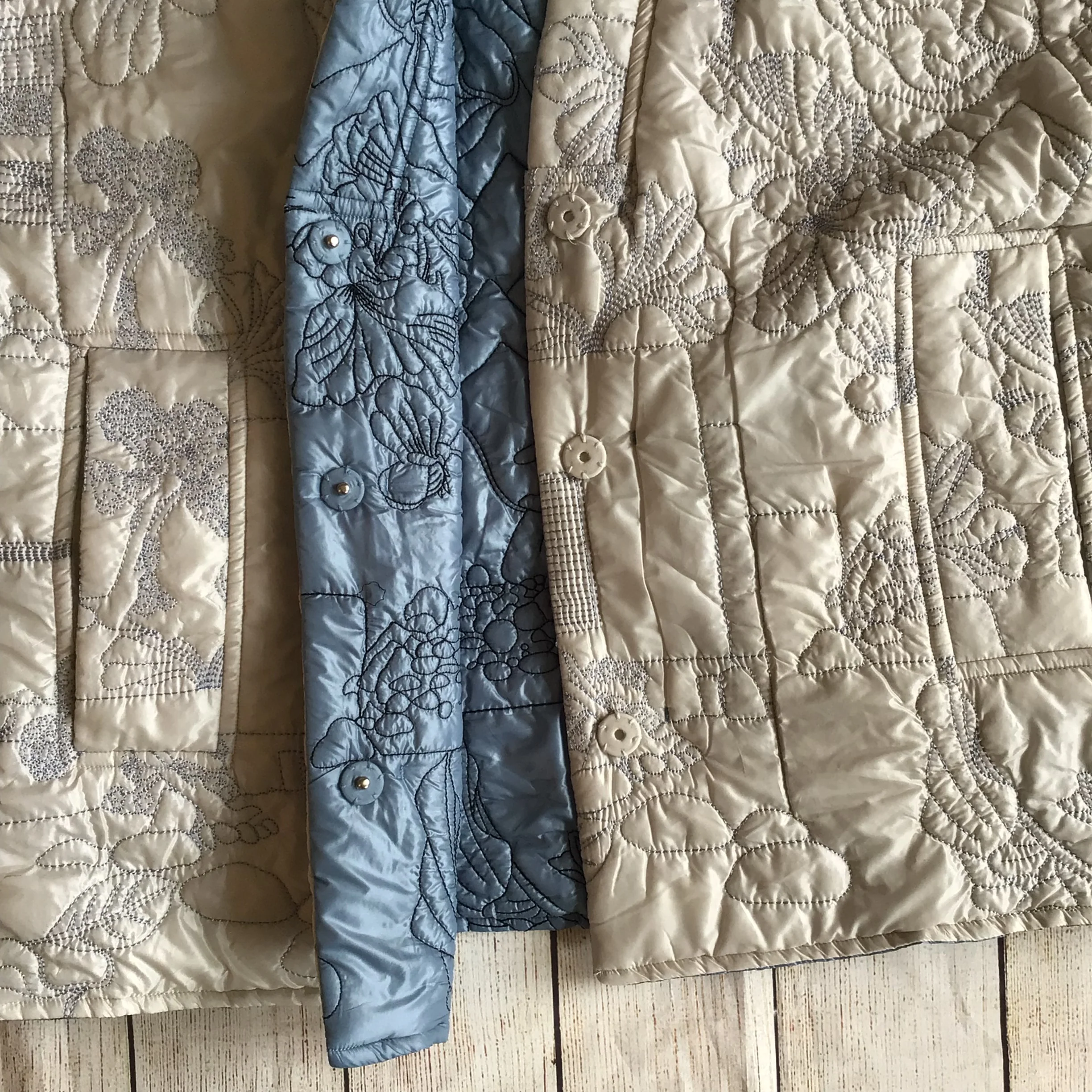 Munthe Blue Cream Emu Embroidered Reversible Padded Jacket Size 40 - Image 11