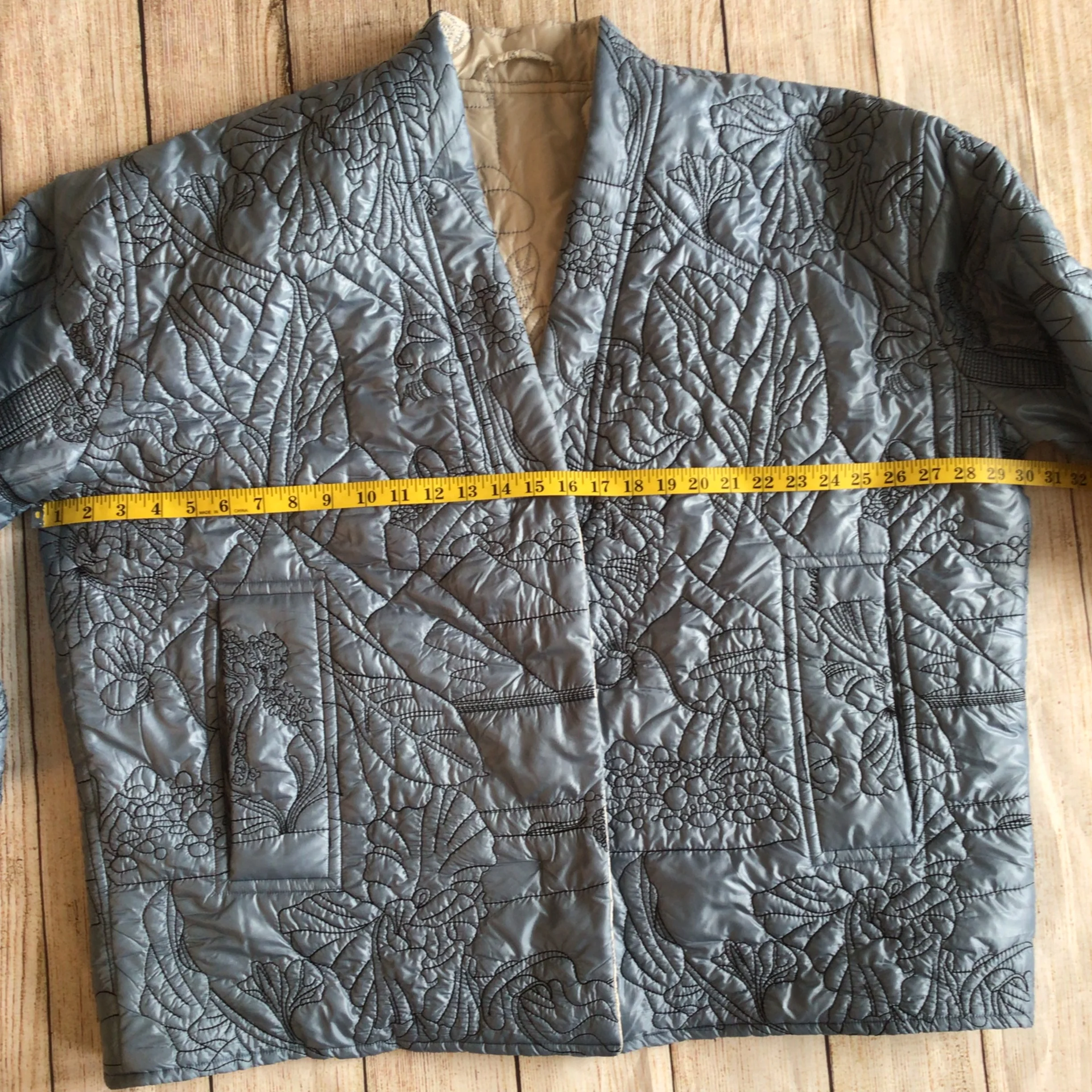 Munthe Blue Cream Emu Embroidered Reversible Padded Jacket Size 40 - Image 14