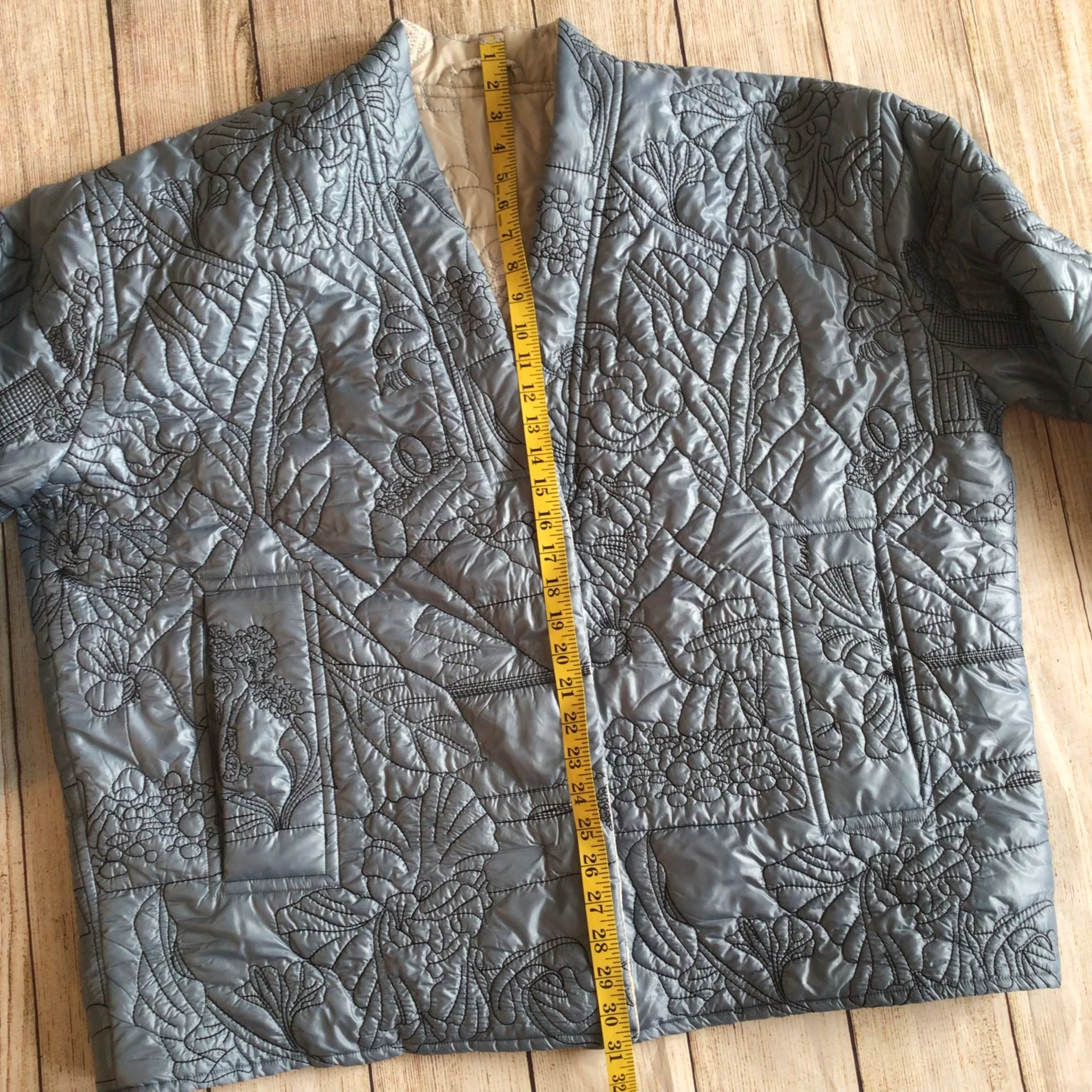 Munthe Blue Cream Emu Embroidered Reversible Padded Jacket Size 40 - Image 15