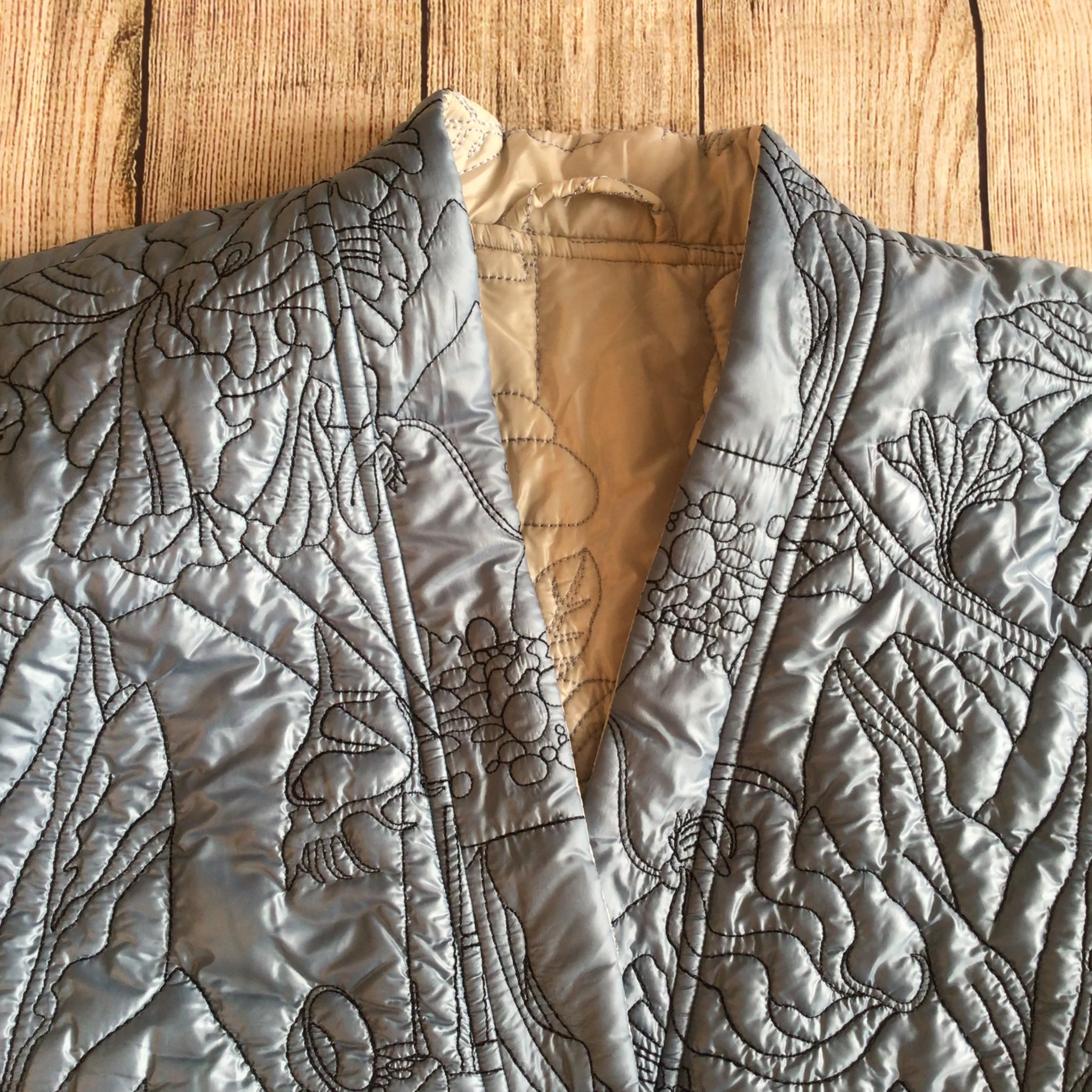 Munthe Blue Cream Emu Embroidered Reversible Padded Jacket Size 40 - Image 3
