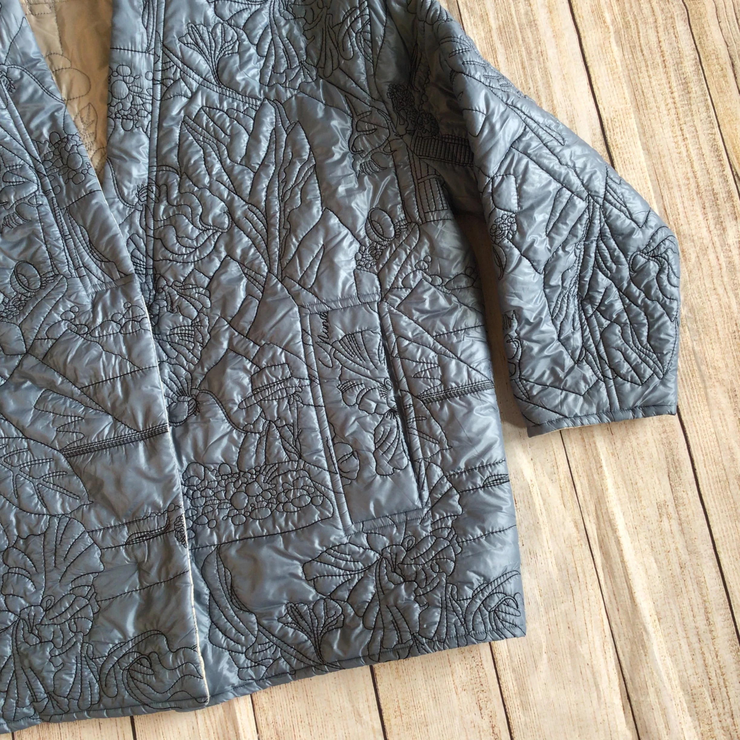 Munthe Blue Cream Emu Embroidered Reversible Padded Jacket Size 40 - Image 4