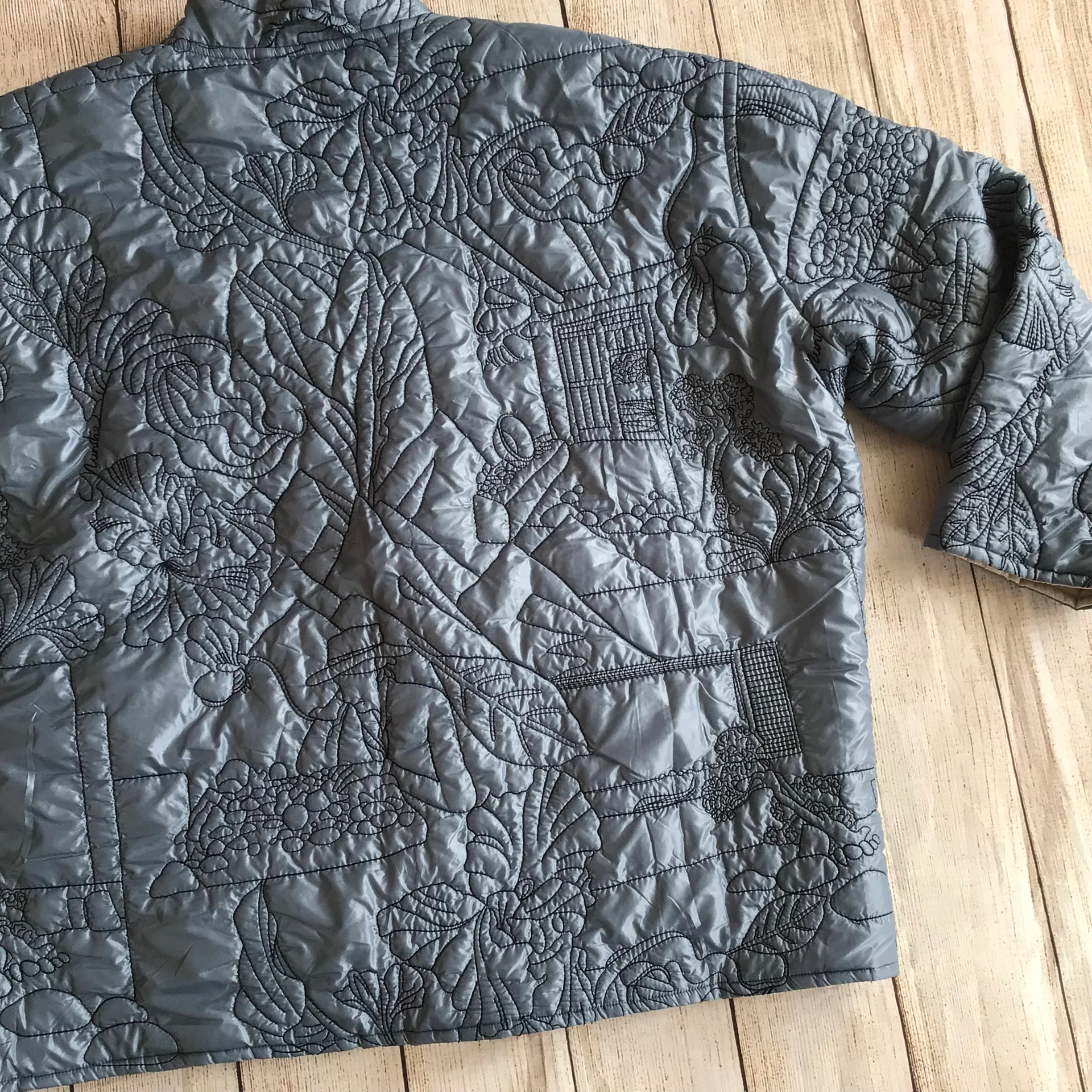 Munthe Blue Cream Emu Embroidered Reversible Padded Jacket Size 40 - Image 8