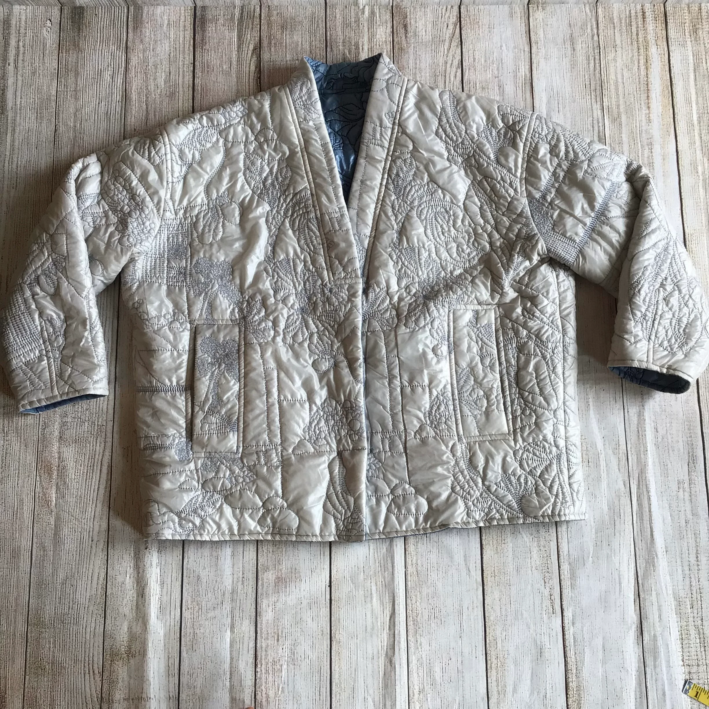 Munthe Blue Cream Emu Embroidered Reversible Padded Jacket Size 40 - Image 9
