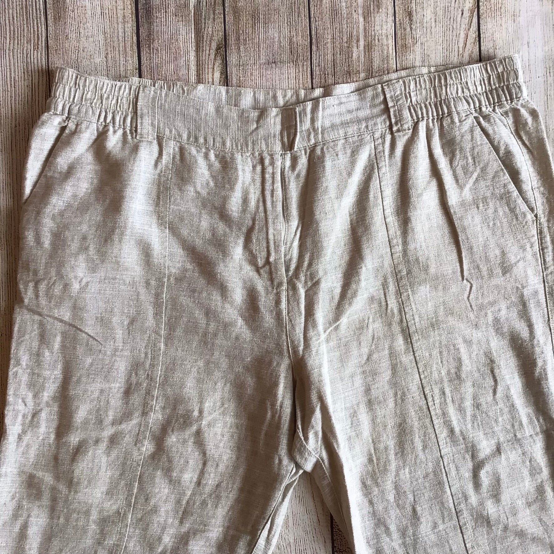 Next Beige Linen & Cotton Blend Trousers Size 26R - Image 3