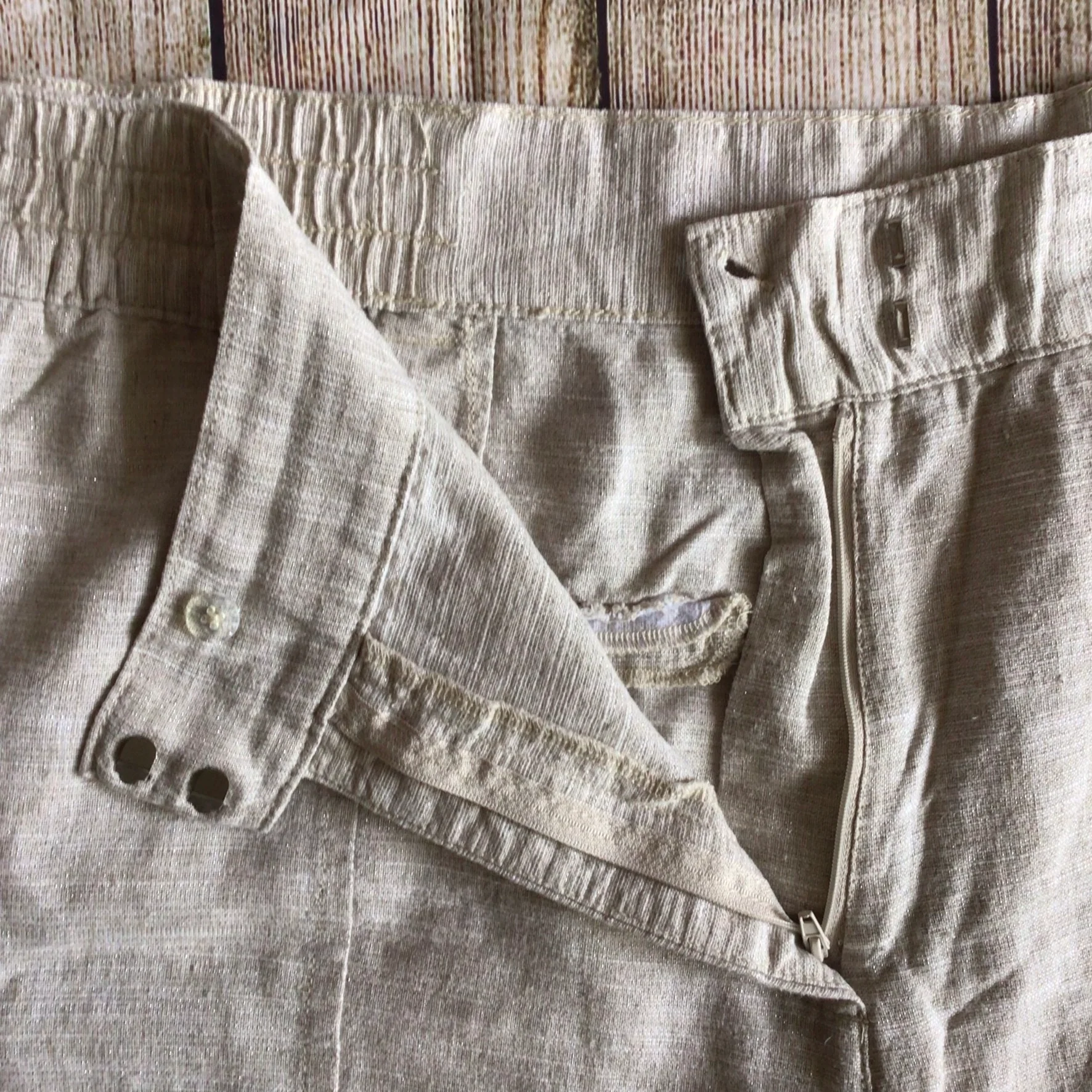Next Beige Linen & Cotton Blend Trousers Size 26R - Image 4