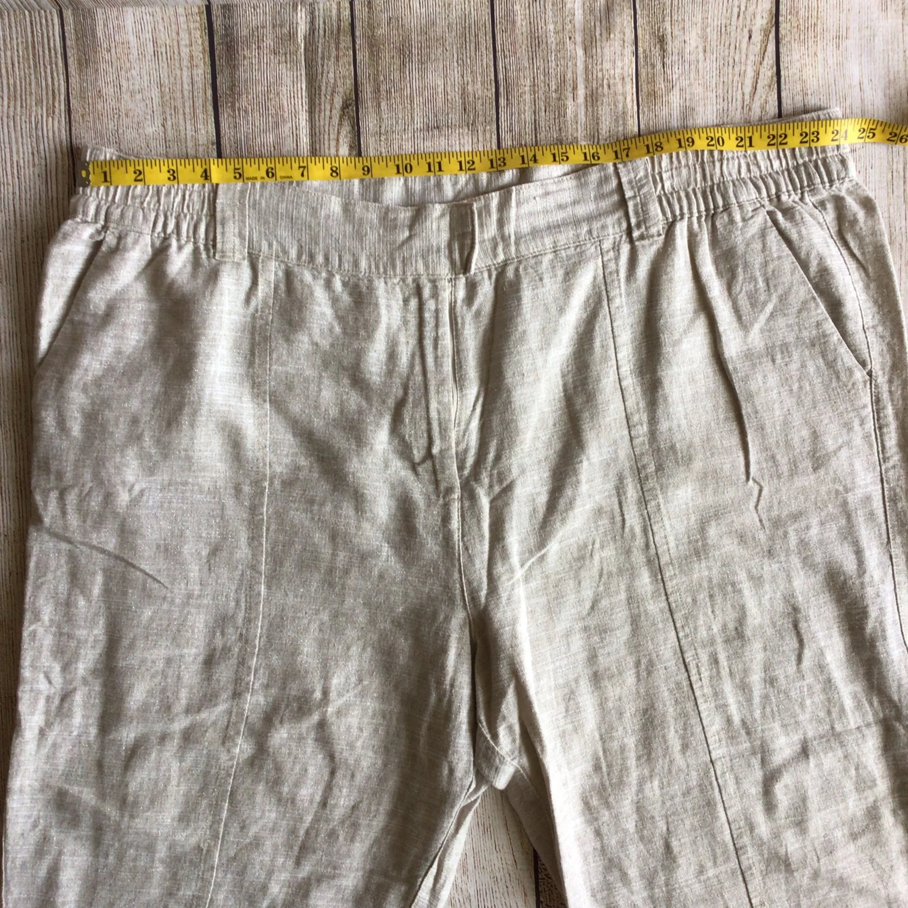Next Beige Linen & Cotton Blend Trousers Size 26R - Image 7