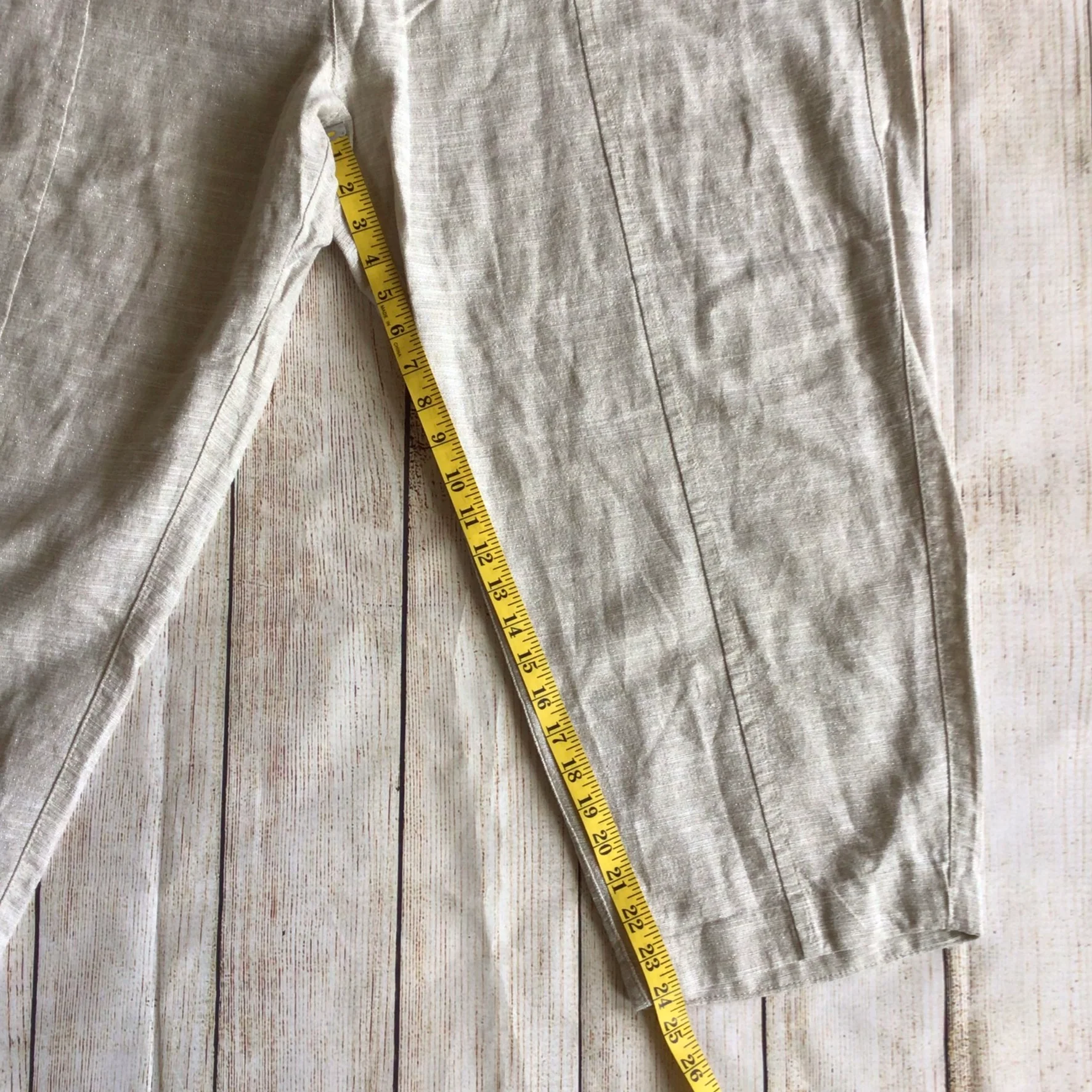Next Beige Linen & Cotton Blend Trousers Size 26R - Image 8