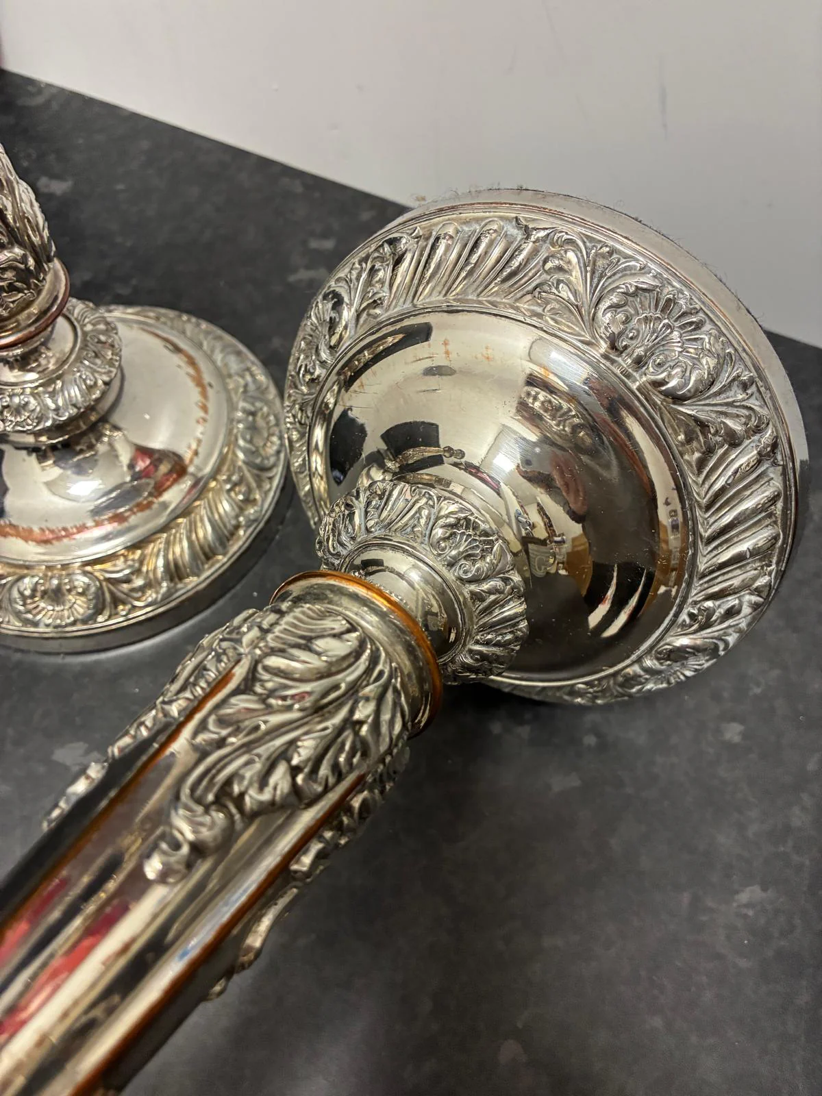 Pair Old Sheffield Plate Candlesticks 12 in Antique Georgian - Image 5