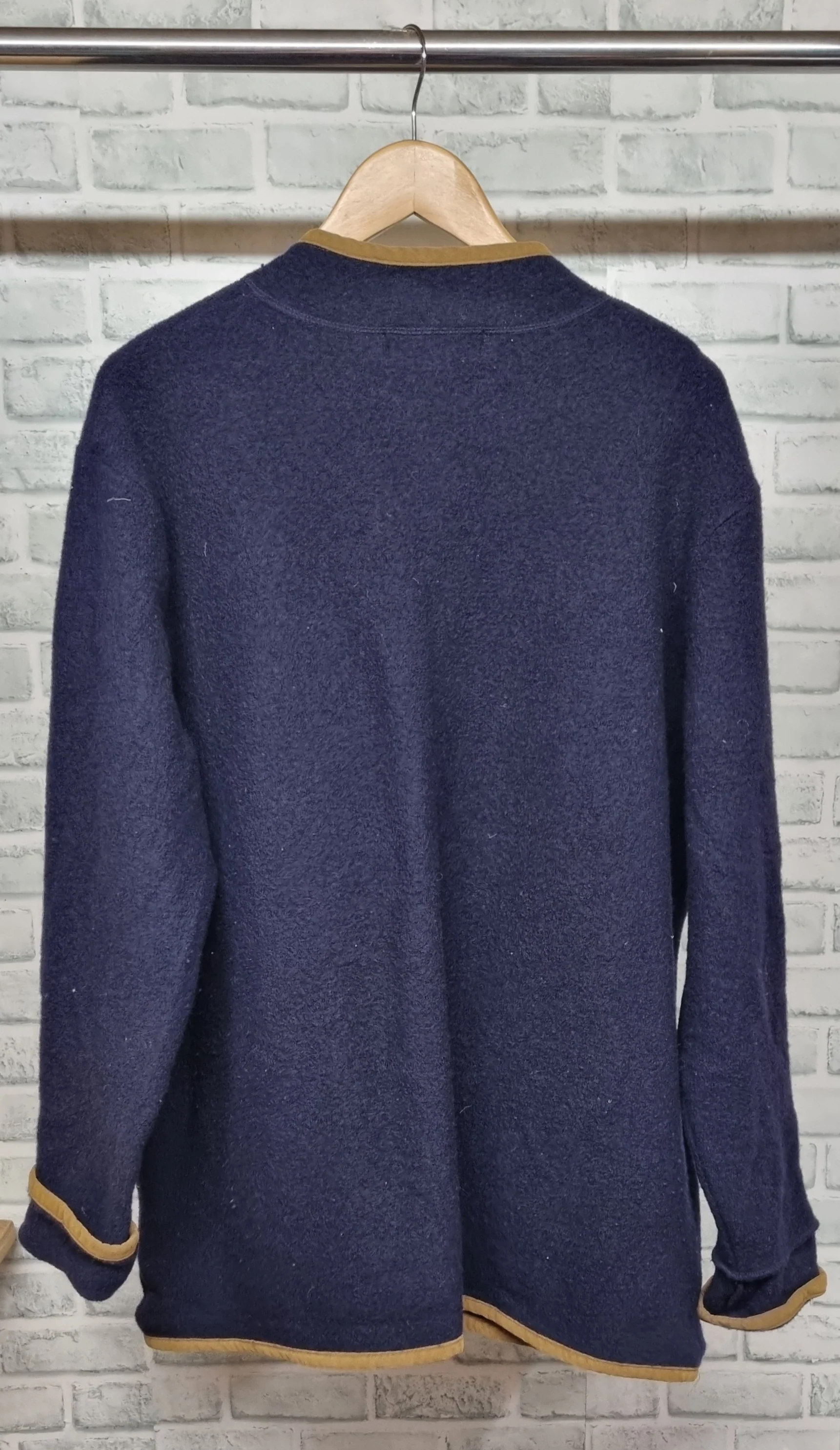 Orvis Navy Wool Cardigan with Mustard Trim Size XL - Image 4
