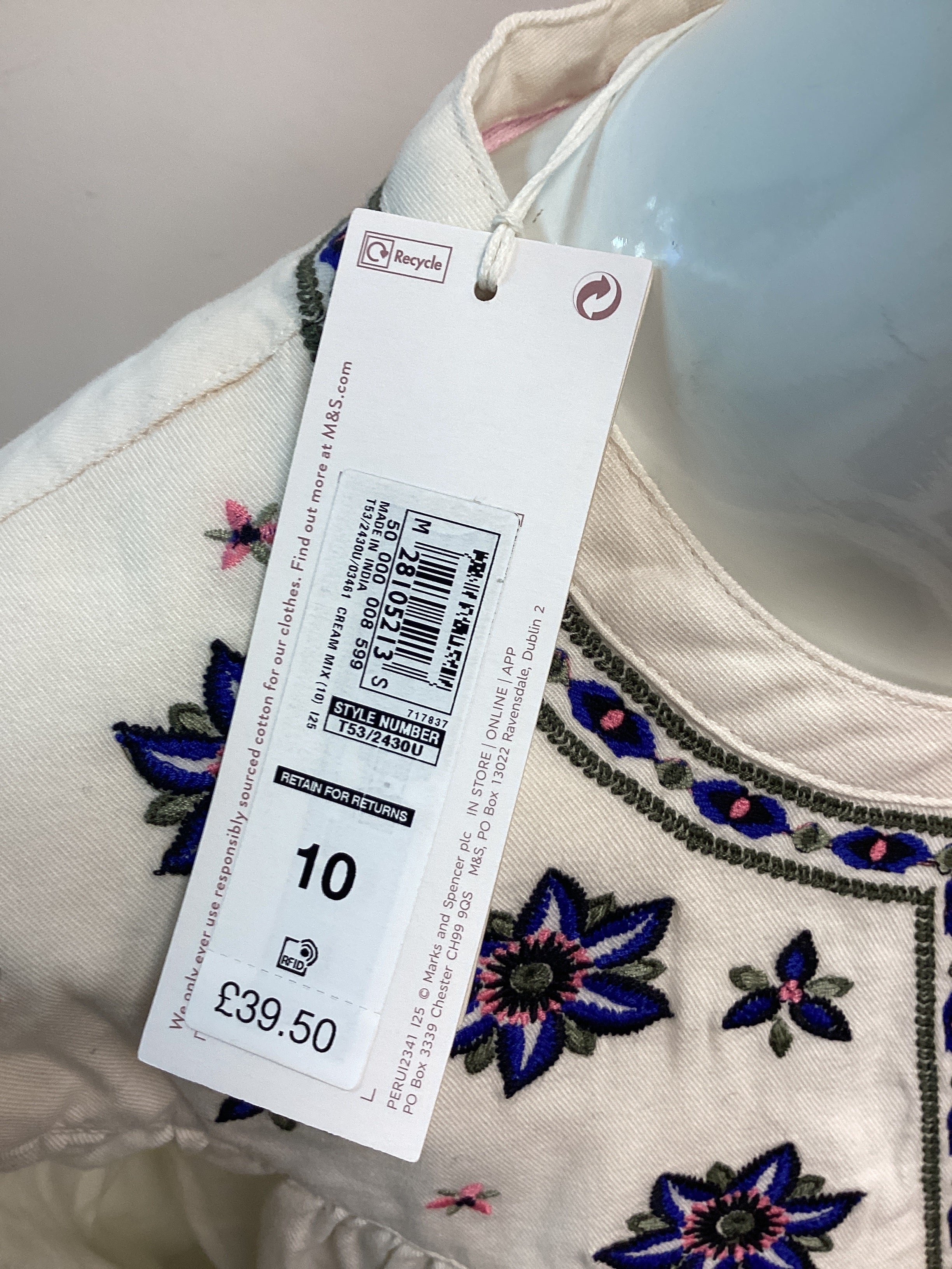 BNWT Per Una from M&S Women’s 100% Cotton Shirt - Cream with blue and pink flowers, Size UK10 - Image 3