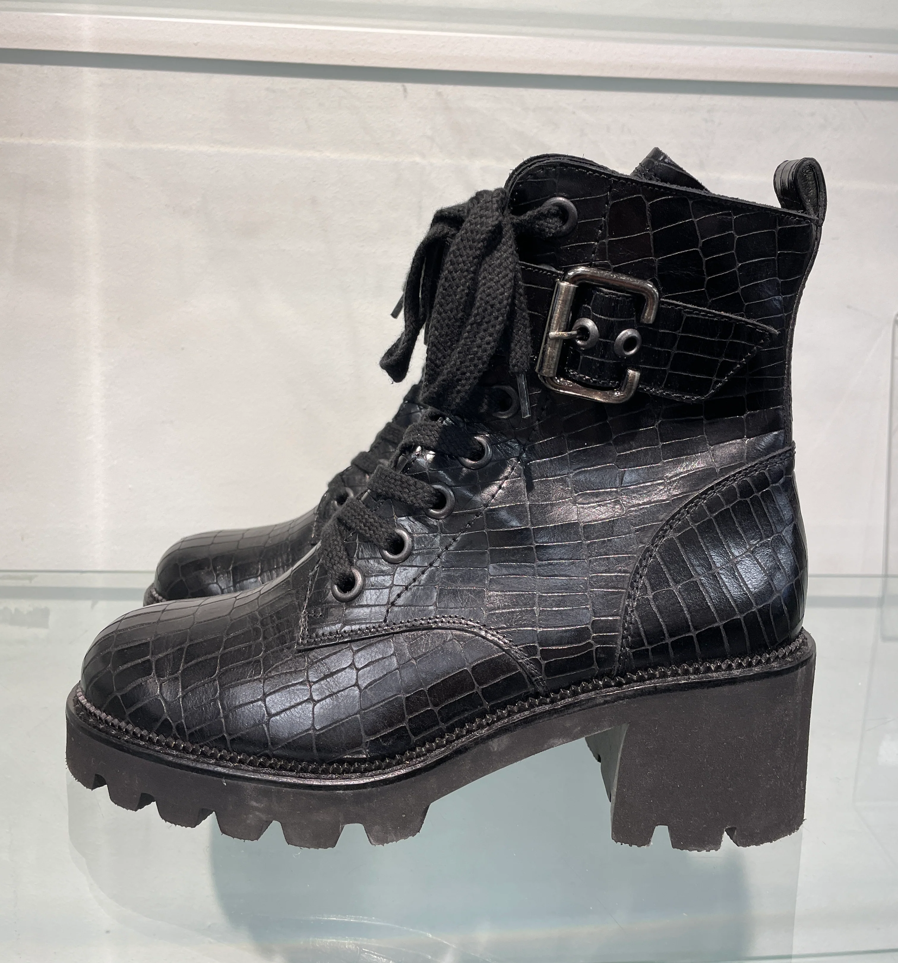pg Paul Green New Croc Effect Black Leather Biker Style Block Heel Boots UK 4.5 - Image 5