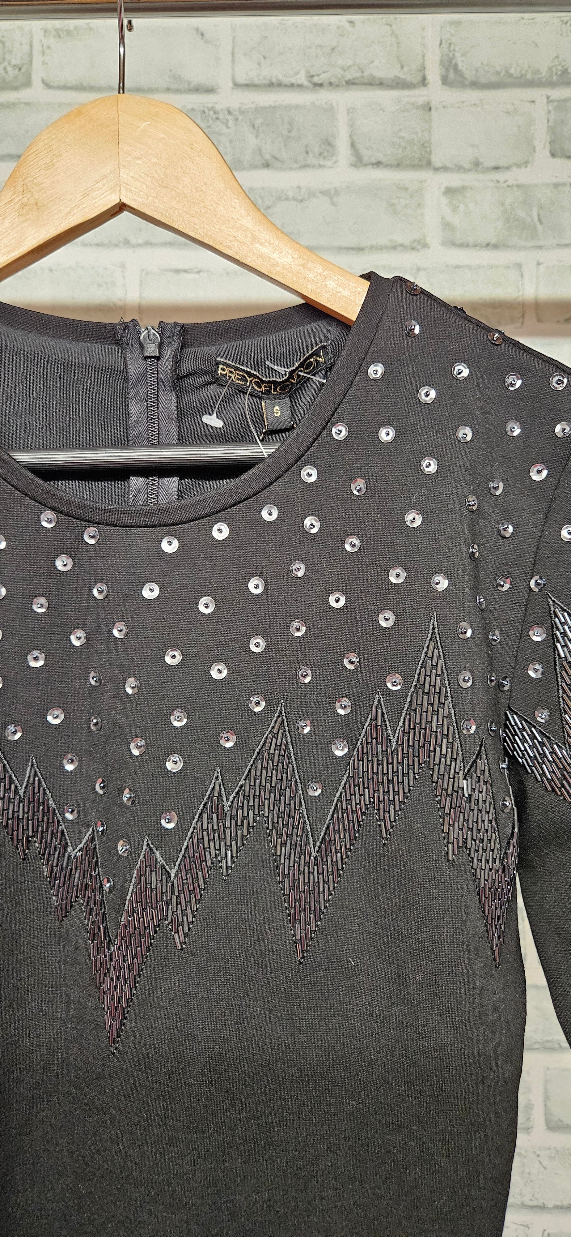 Prey Of London Black Sequin Mini Dress Size Small BNWT - Image 2