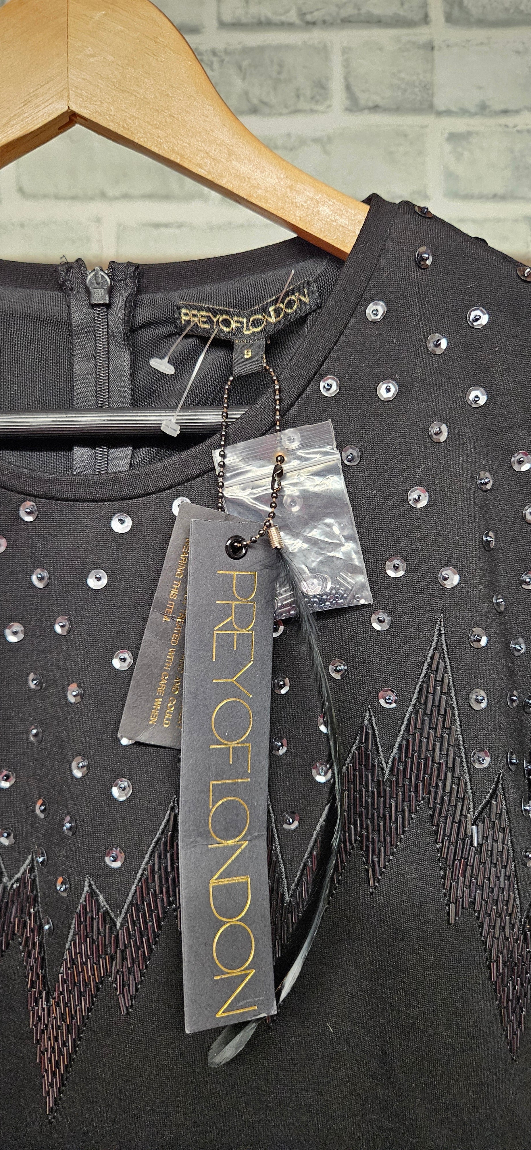 Prey Of London Black Sequin Mini Dress Size Small BNWT - Image 3