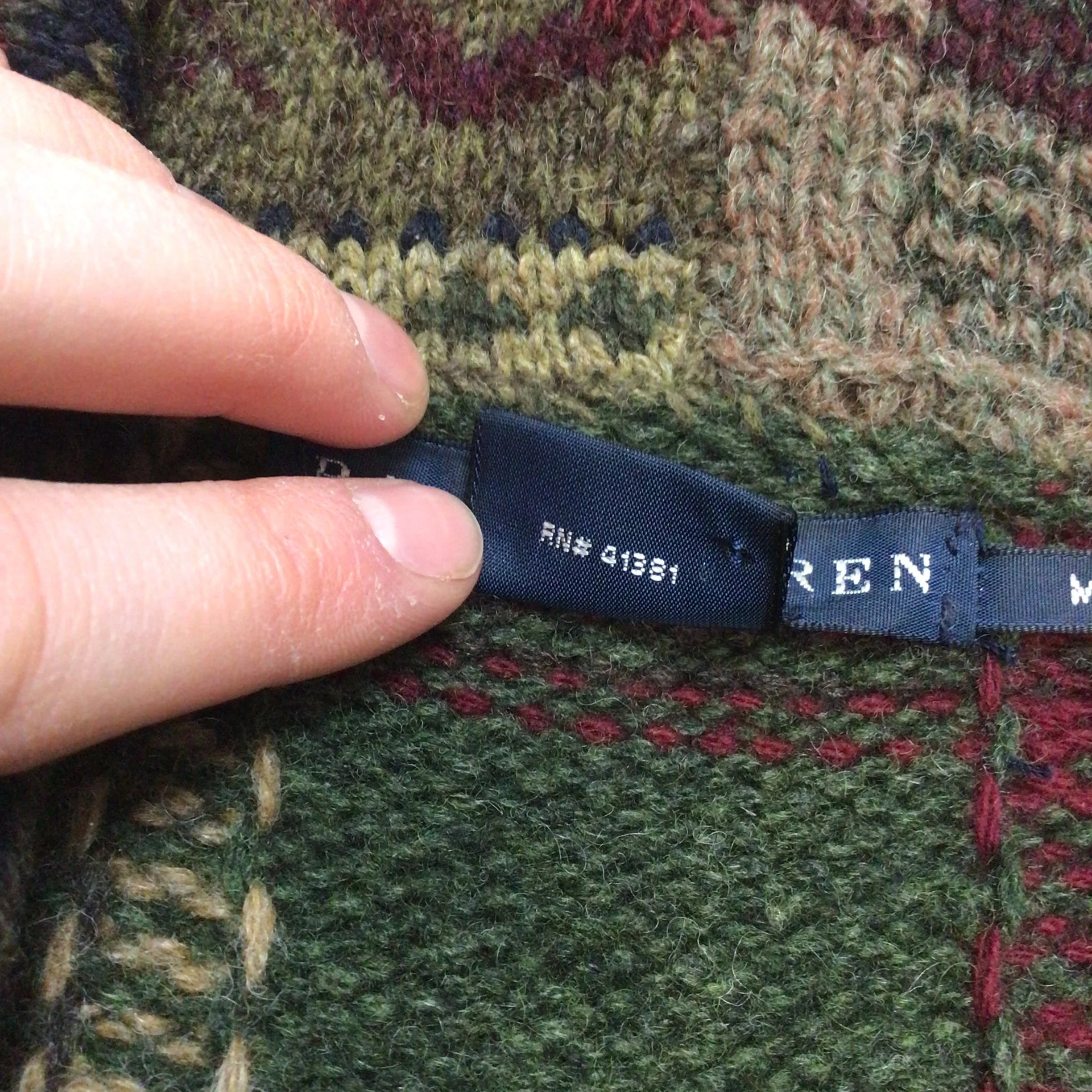 Ralph Lauren Green Brown Patchwork Lambswool Blend Cardigan Size M - Image 5