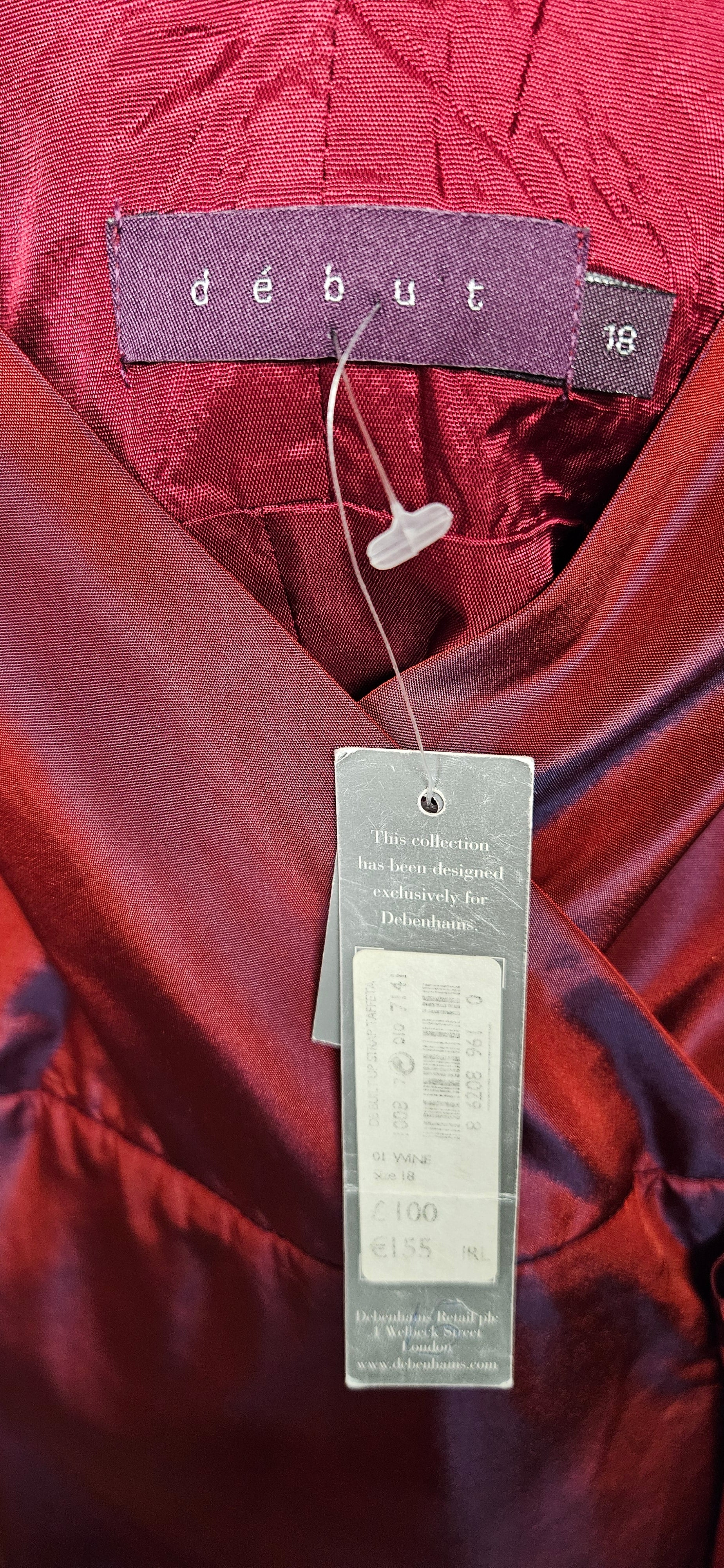 Debut Wine Red V-Neck Taffeta Maxi Dress Size 18 - Image 5
