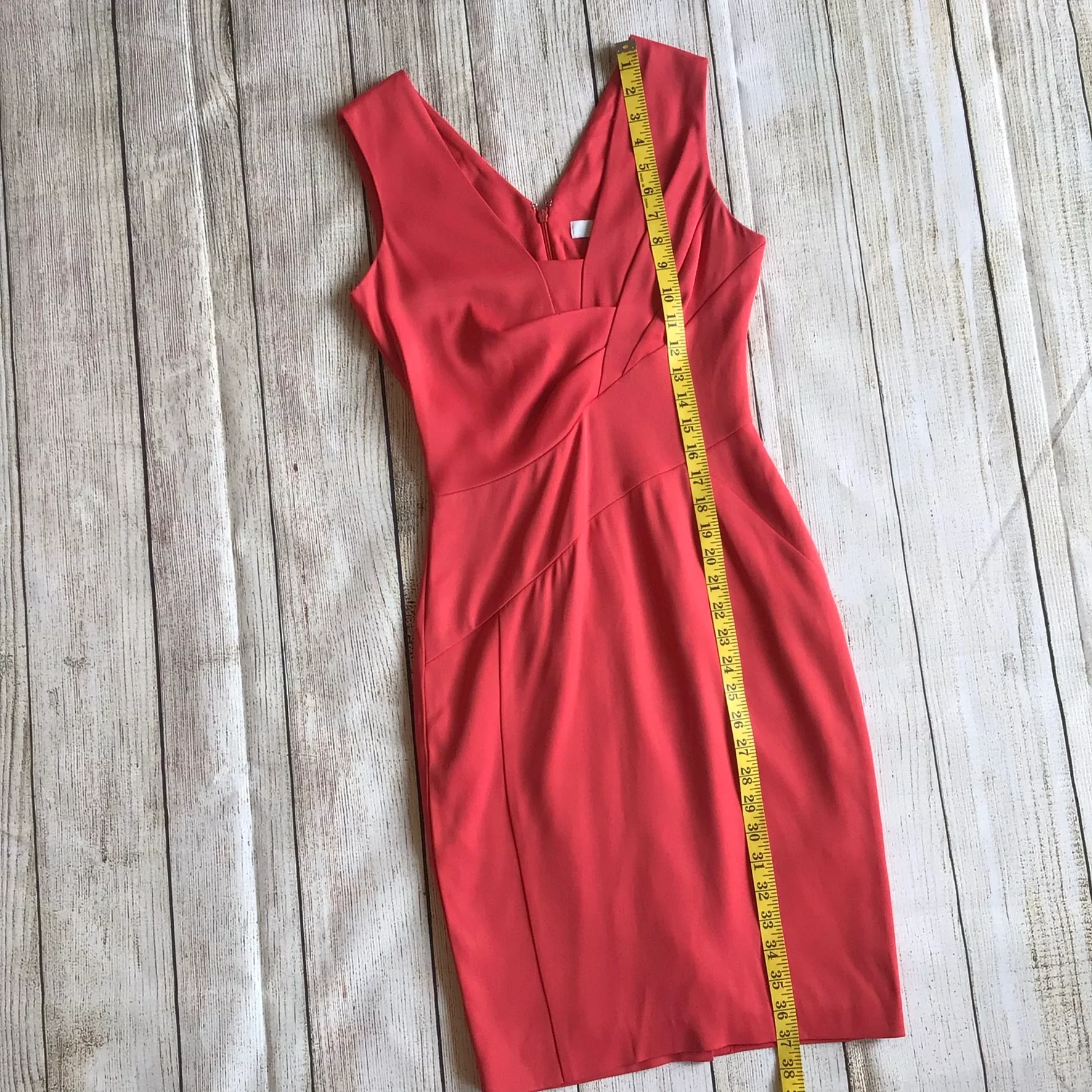 Reiss Coral Pink Orange V Neck Pencil Dress Size 6 UK - Image 10