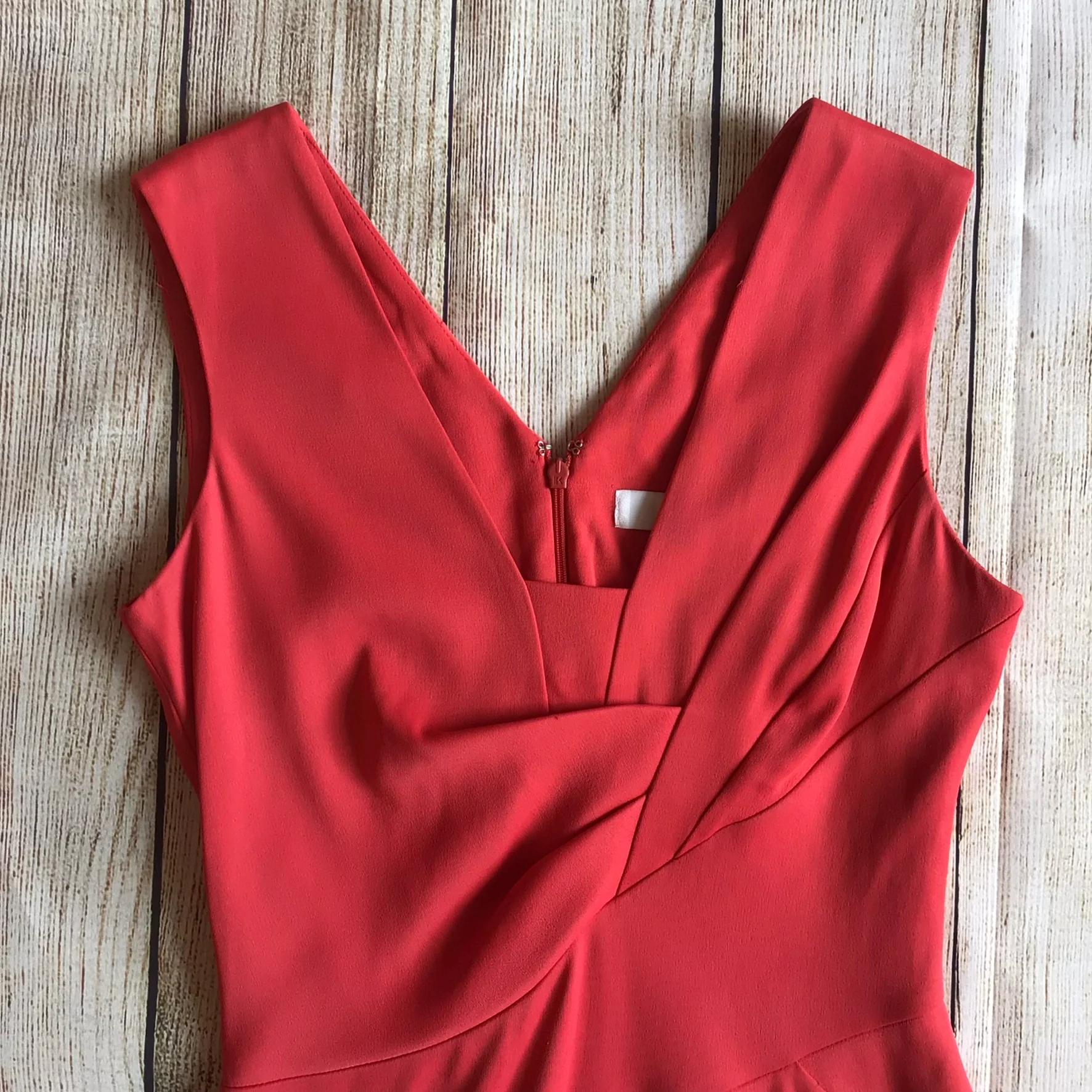Reiss Coral Pink Orange V Neck Pencil Dress Size 6 UK - Image 3