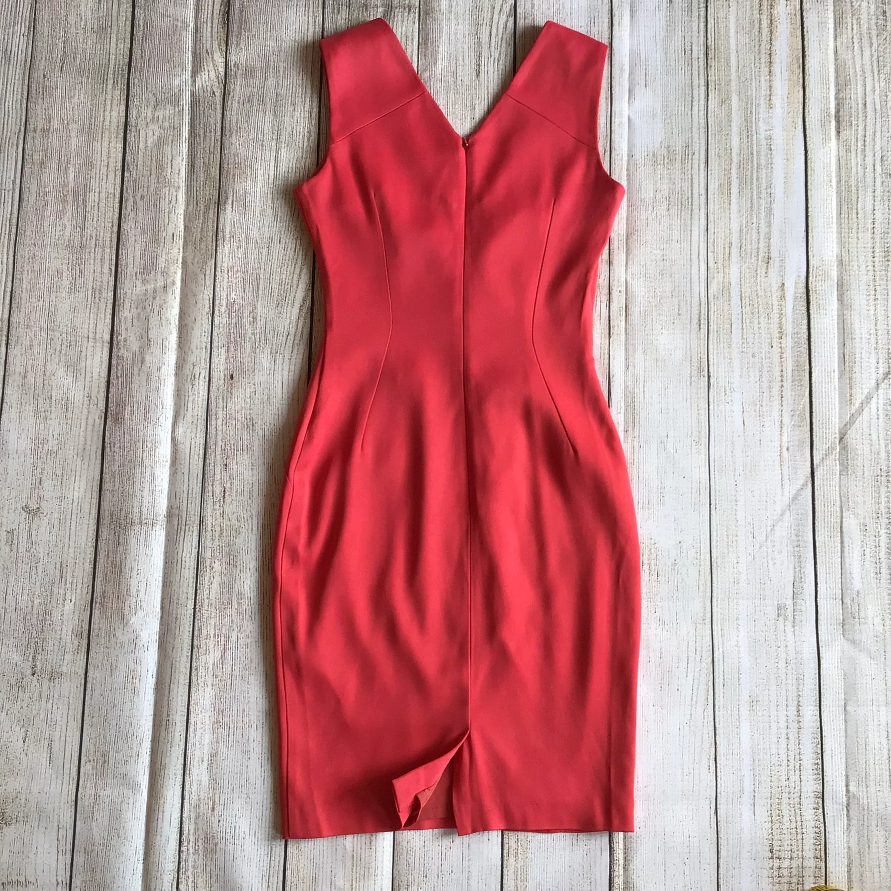 Reiss Coral Pink Orange V Neck Pencil Dress Size 6 UK - Image 5