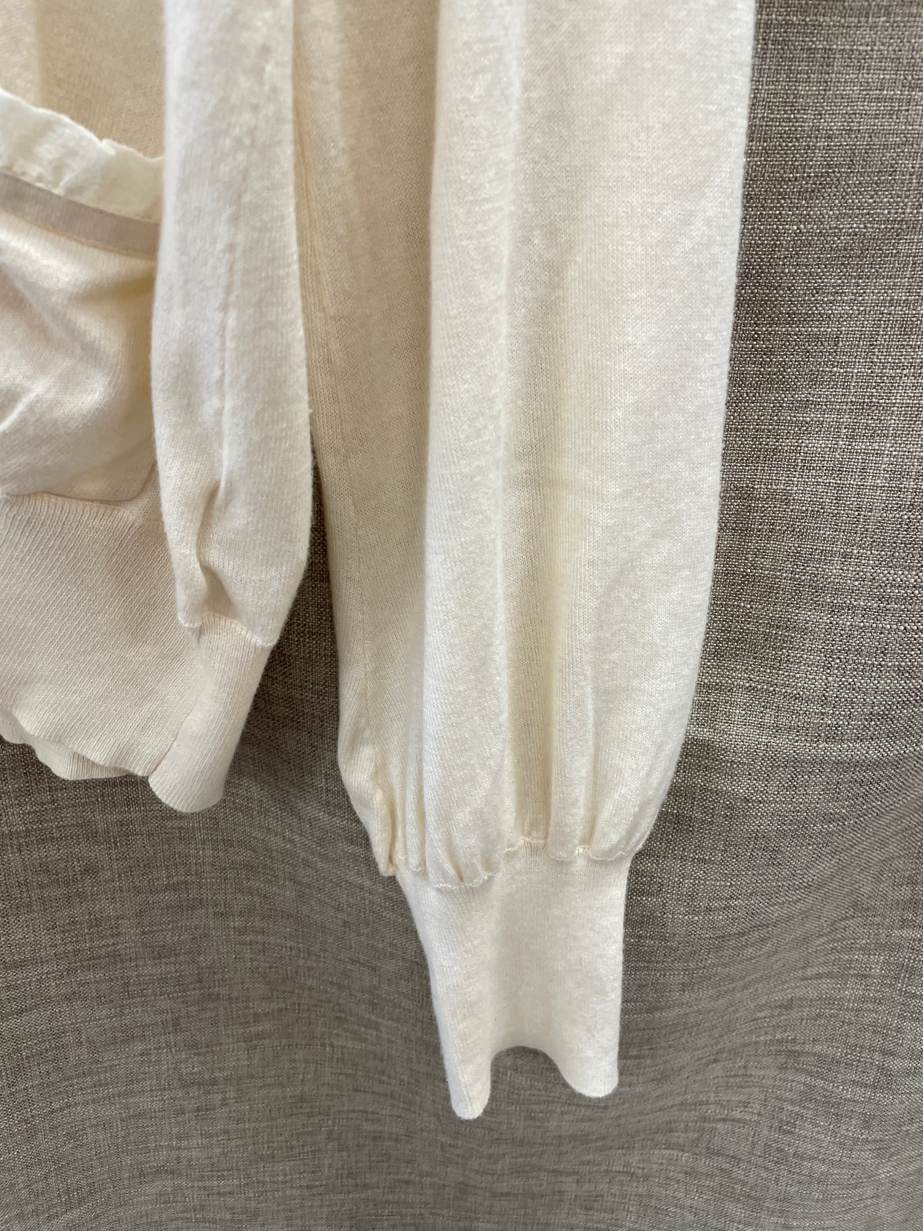 Reiss Cream Ruffle Pocket Detail Cotton Cashmere Long Sleeve Cardigan Large - Image 3