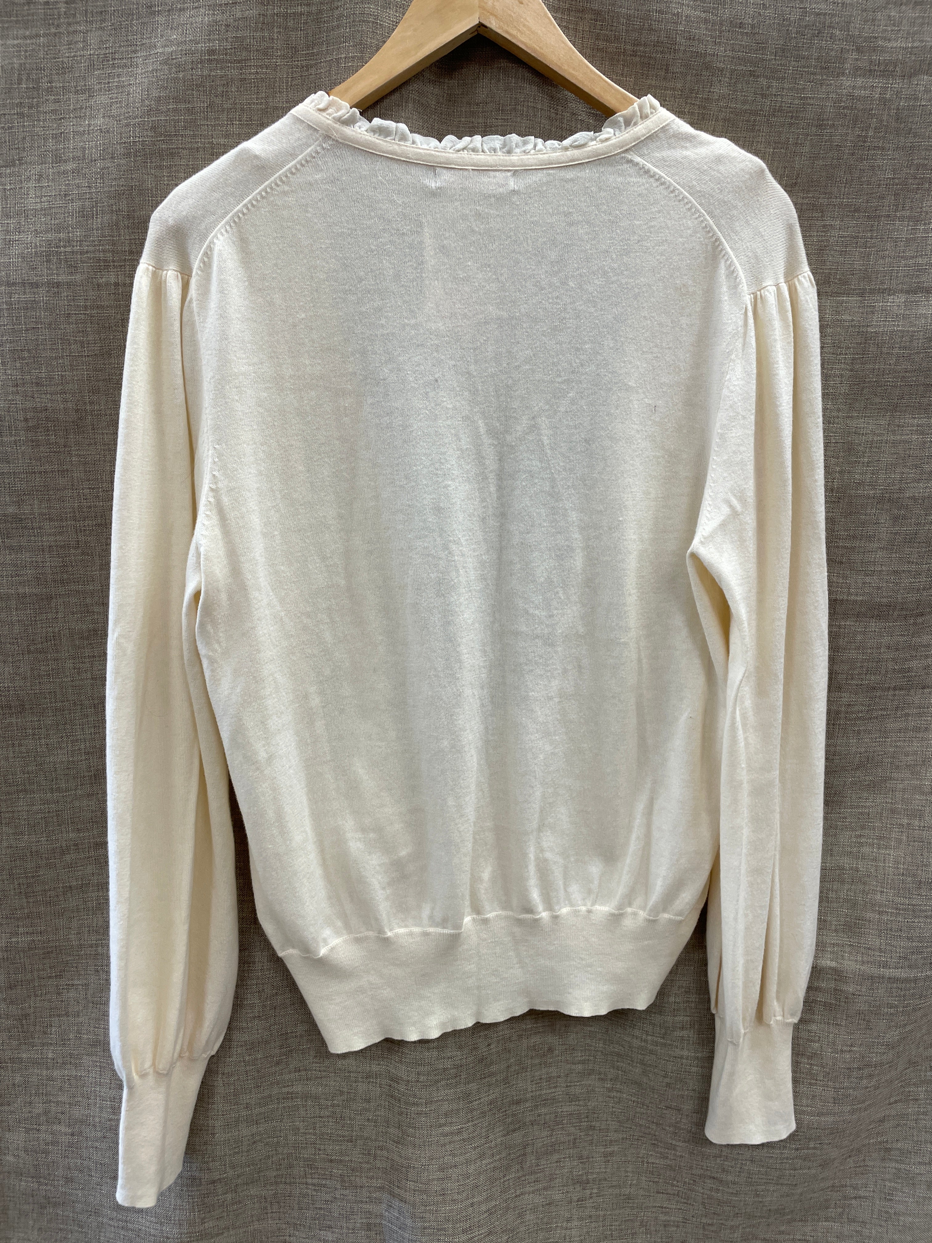 Reiss Cream Ruffle Pocket Detail Cotton Cashmere Long Sleeve Cardigan Large - Image 5