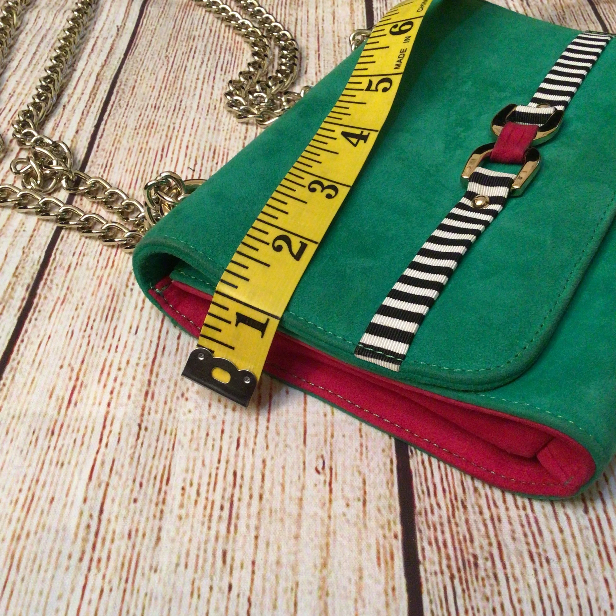 Russell & Bromley Green & Pink Chain Leather Clutch Bag w/Dustbag - Image 12