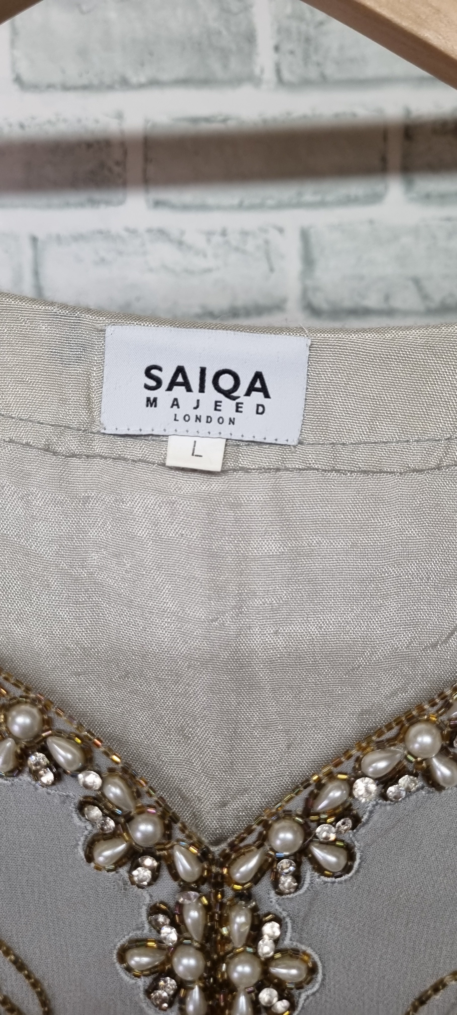 SAIQA MAJEED Grey Embroidered Dress Size Large - Image 4