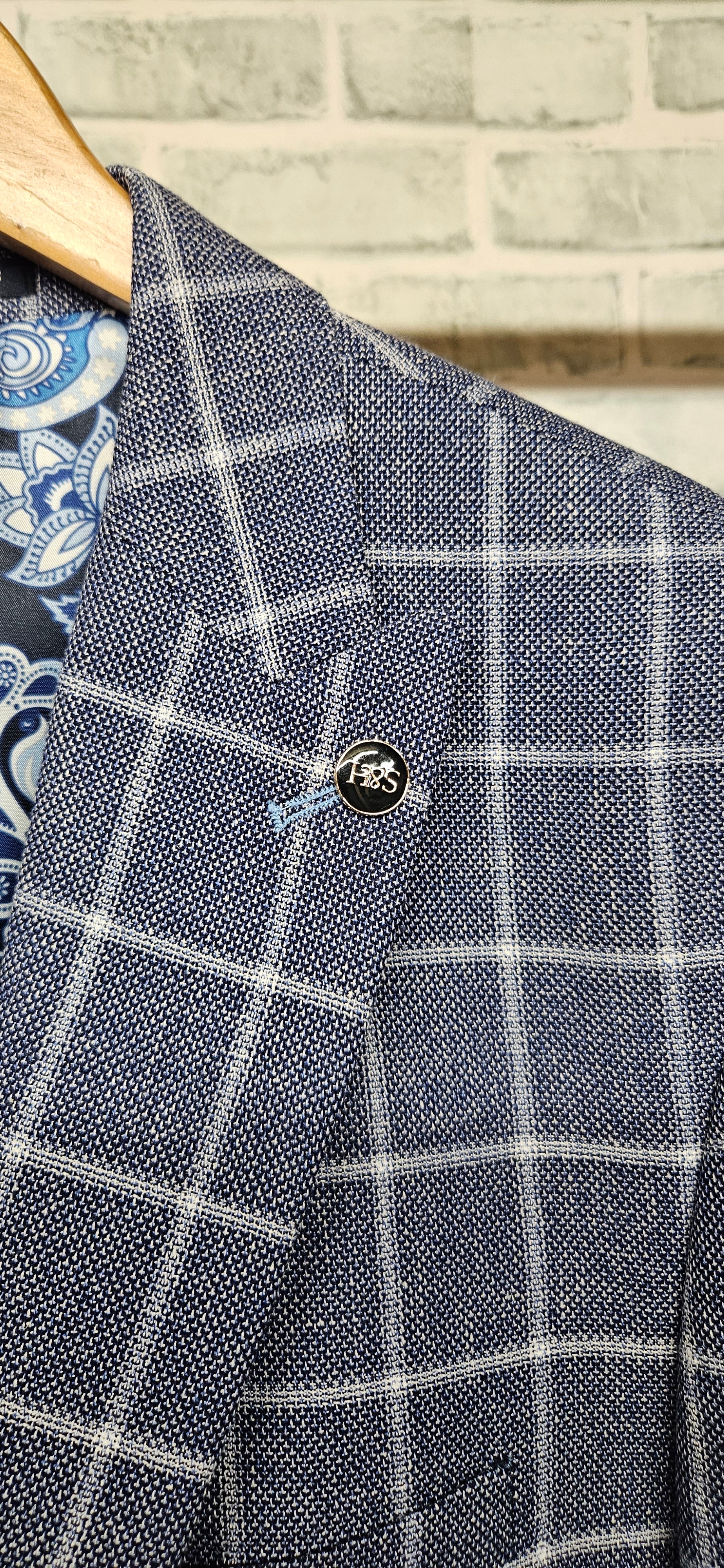 Sawyers & Hendricks London The Cotton Linen Collection Checkered Blue Jacket Size 44 BNWT - Image 2