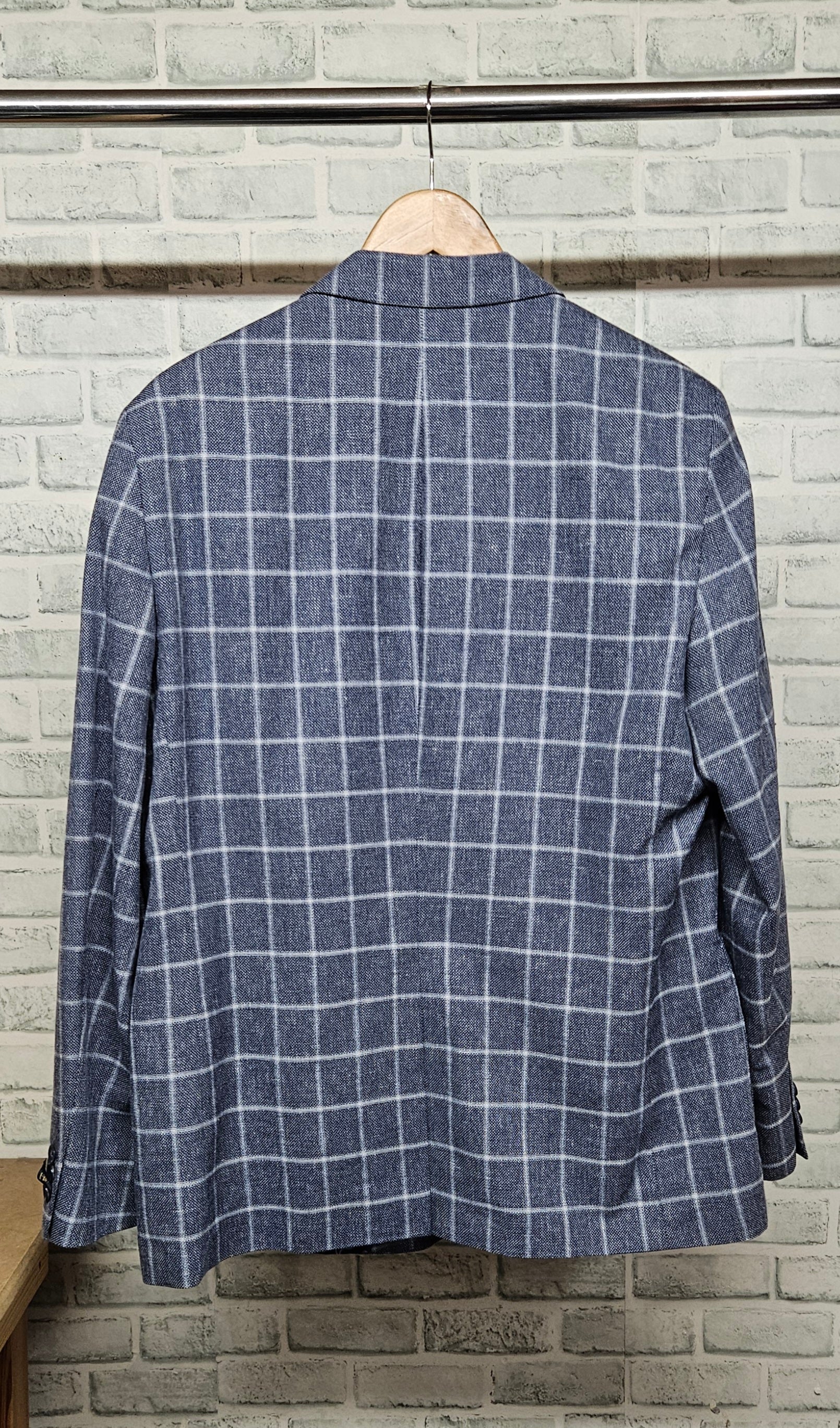Sawyers & Hendricks London The Cotton Linen Collection Checkered Blue Jacket Size 44 BNWT - Image 6