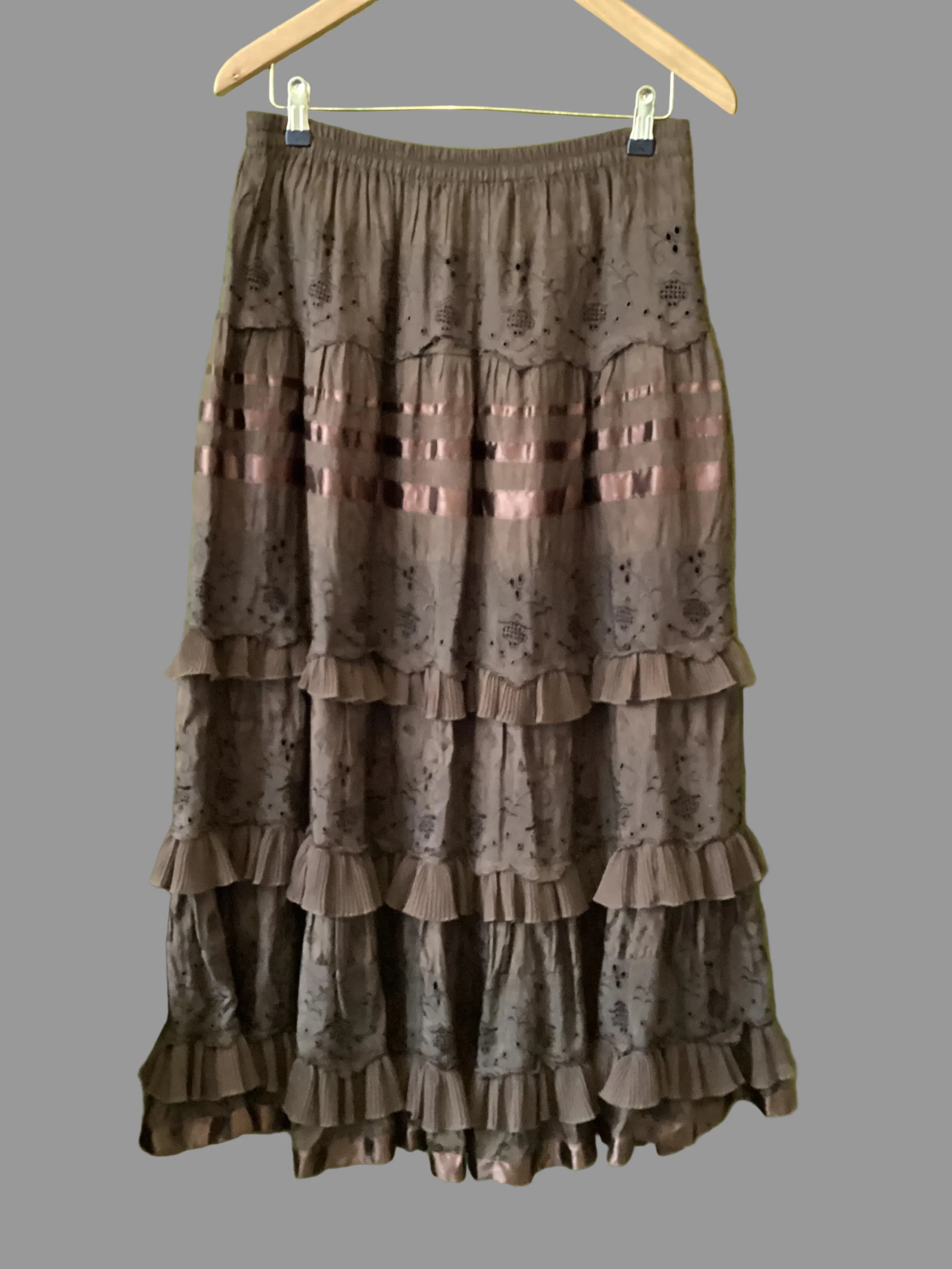 Schiaparelli Noa Noa Brown Frilled Skirt Size M