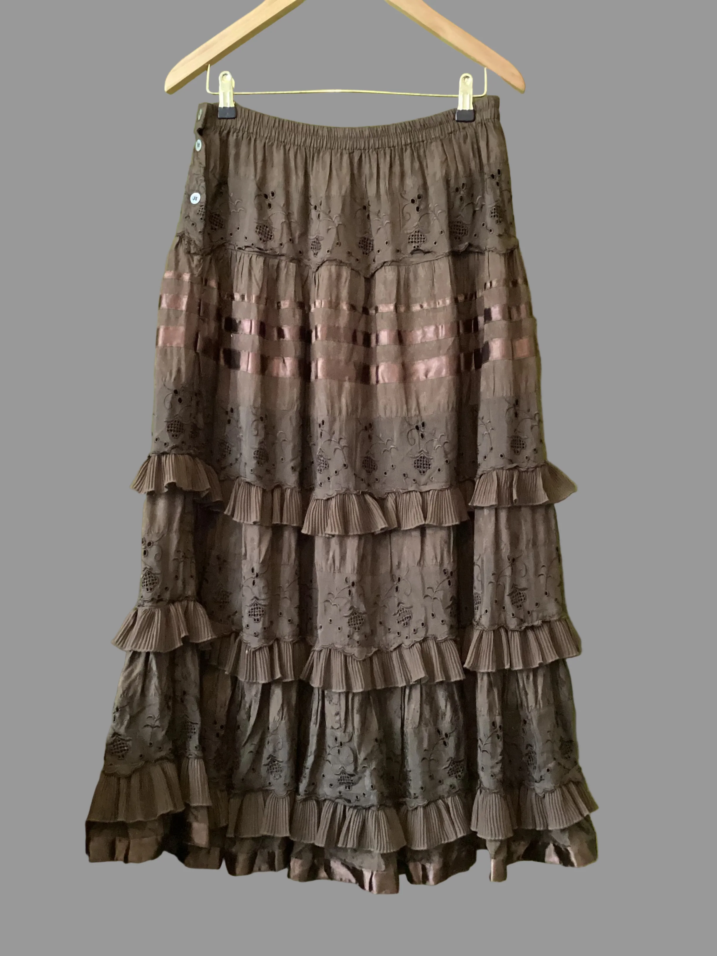 Schiaparelli Noa Noa Brown Frilled Skirt Size M - Image 3
