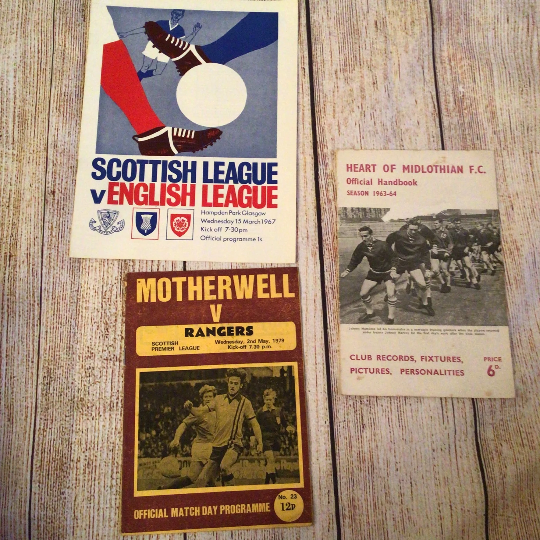 Scottish Football Memorabilia 3x Job Lot; Hearts, Motherwell, Rangers 1963-1979