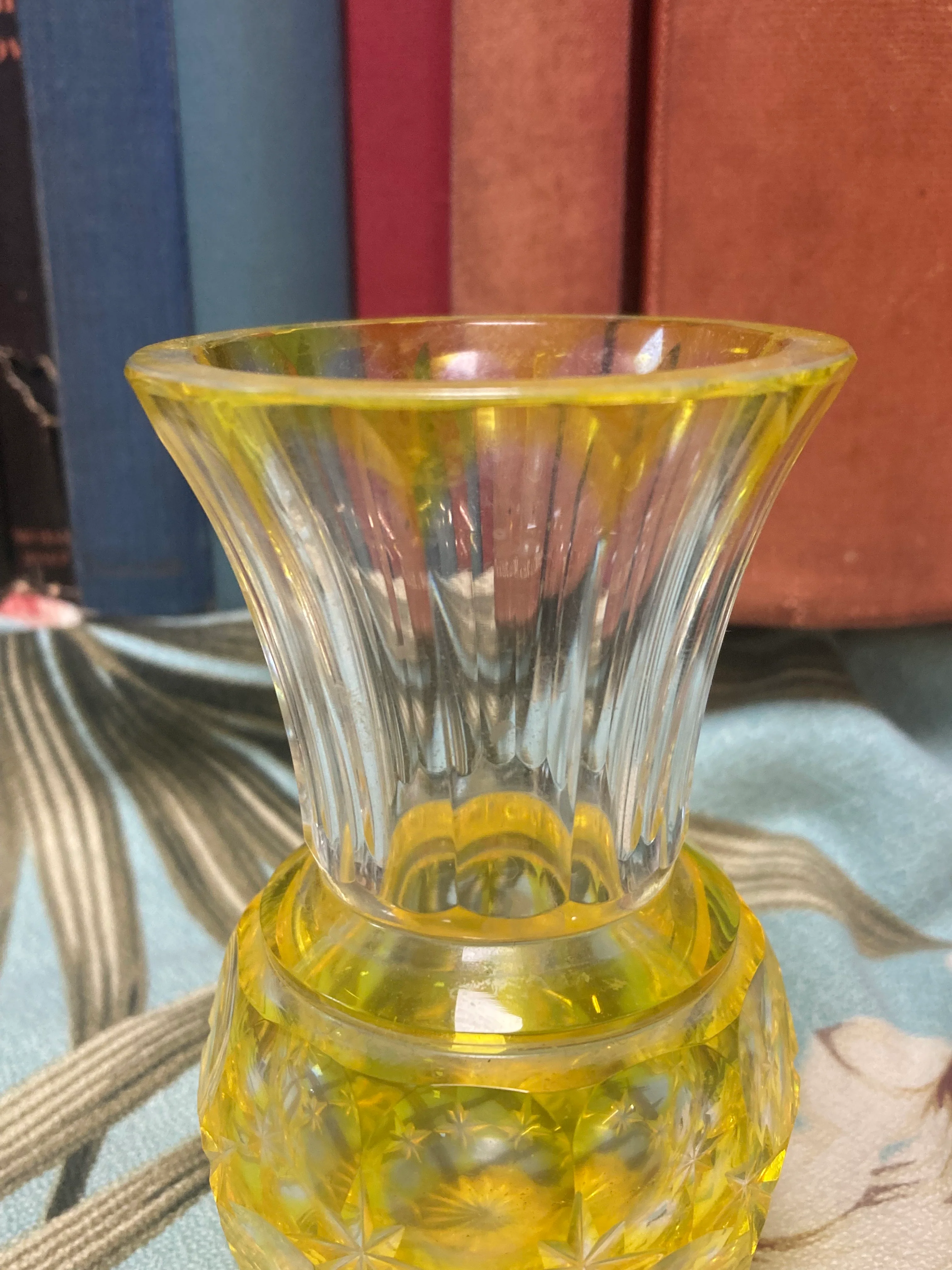Shimadzu Yellow Satsuma Kiriko Cut Glass Sake Bottle 4" - Image 5