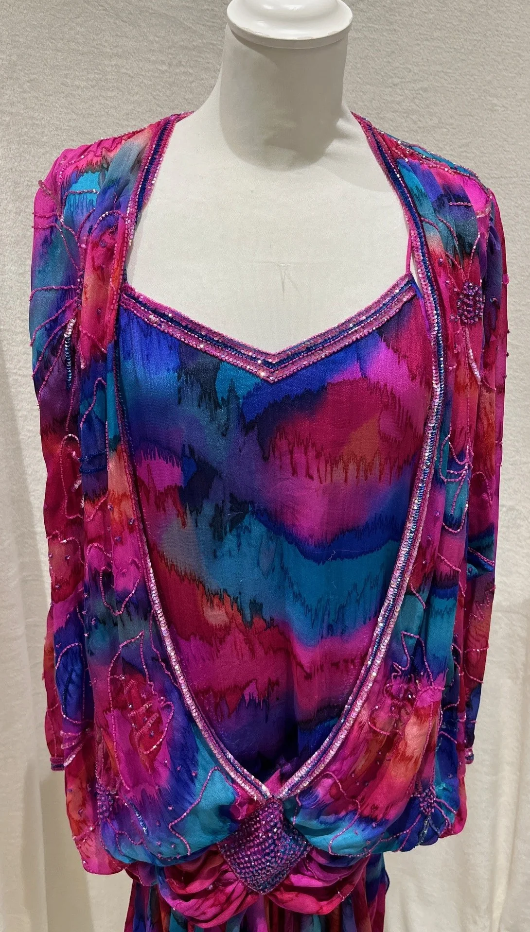Vintage 1980s–90s Handmade 100% Silk Beaded Dress Size S - Image 4