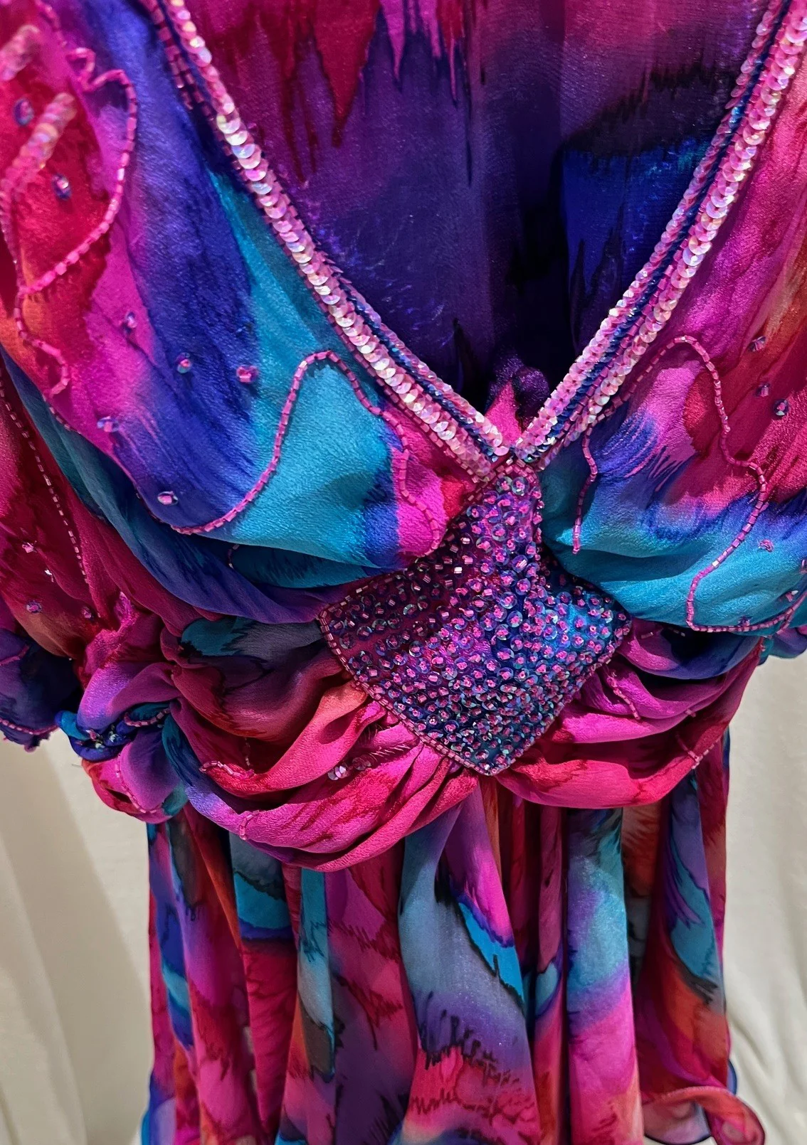 Vintage 1980s–90s Handmade 100% Silk Beaded Dress Size S - Image 5