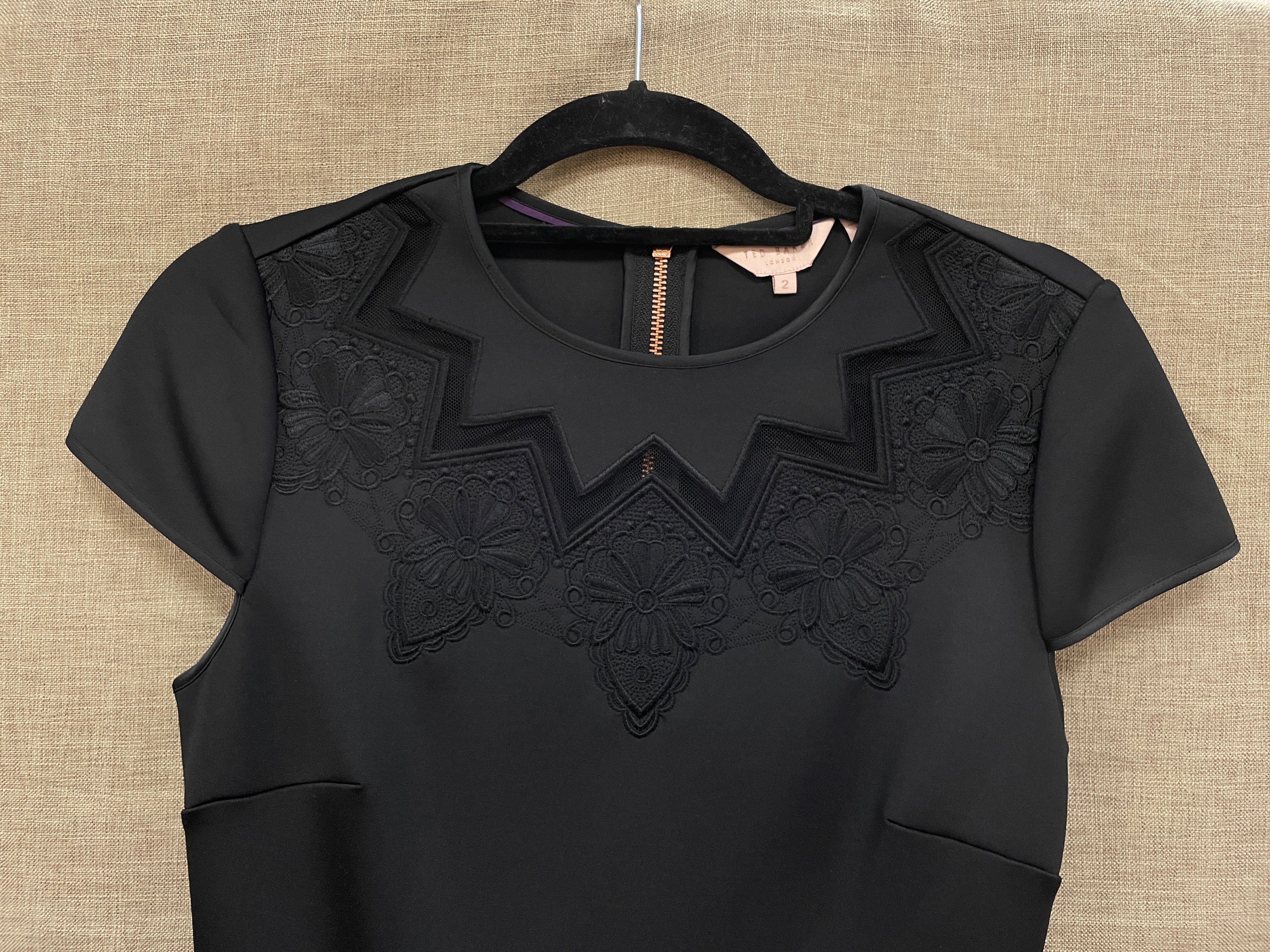 Ted Baker Black Lace Trim Short Sleeve Skater Dress Size 2 UK 10 - Image 2